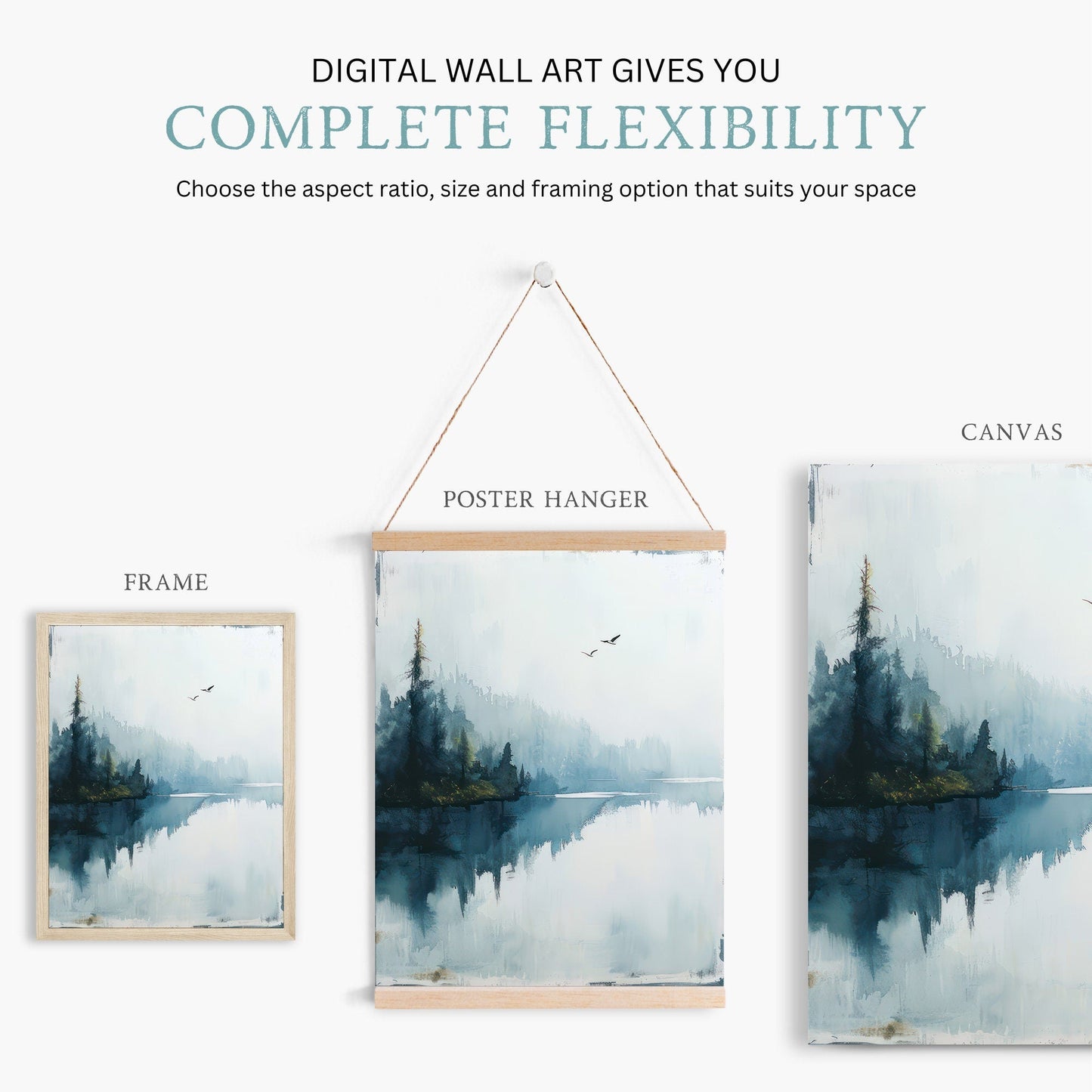 Lake and Forest Wall Art, Vintage Landscape Decor, Tranquil Nature Print - WildfieldPrints