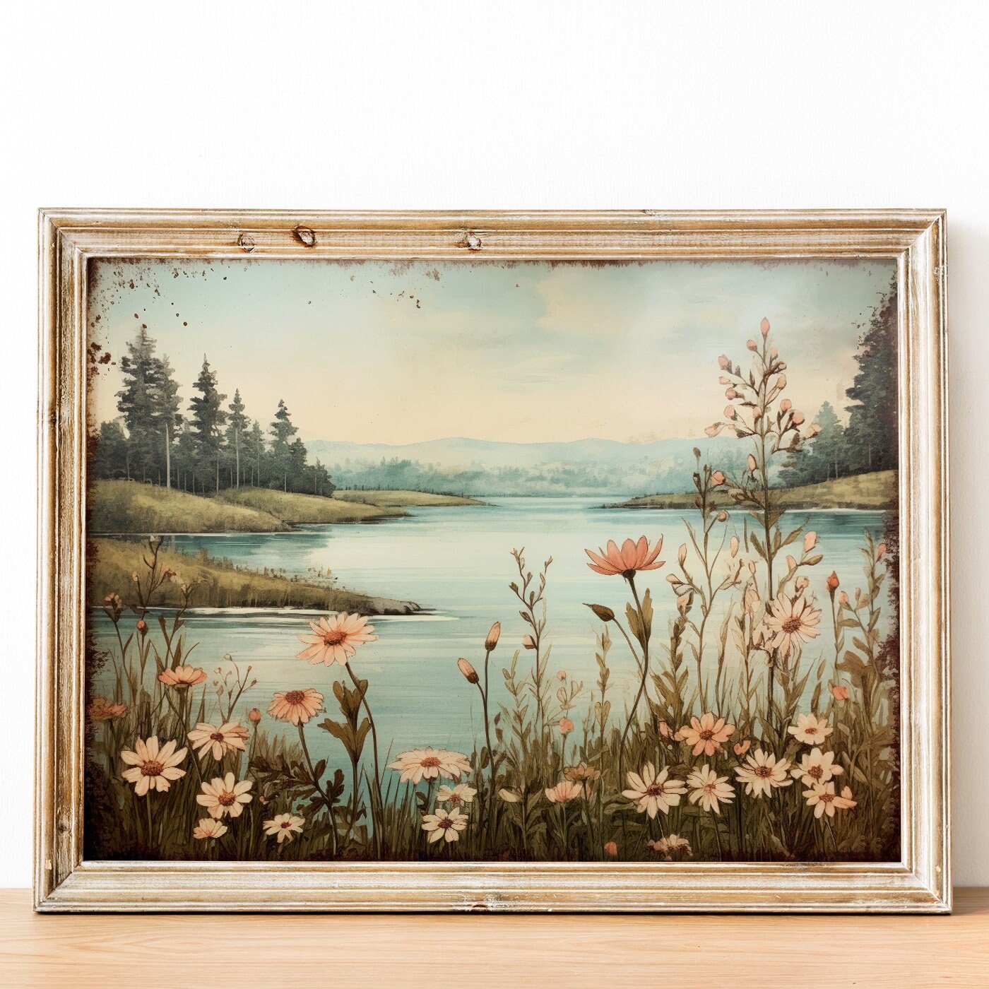 Lake Art Print, Forest & Mountain Landscape, Wildflower Wall Decor - WildfieldPrints