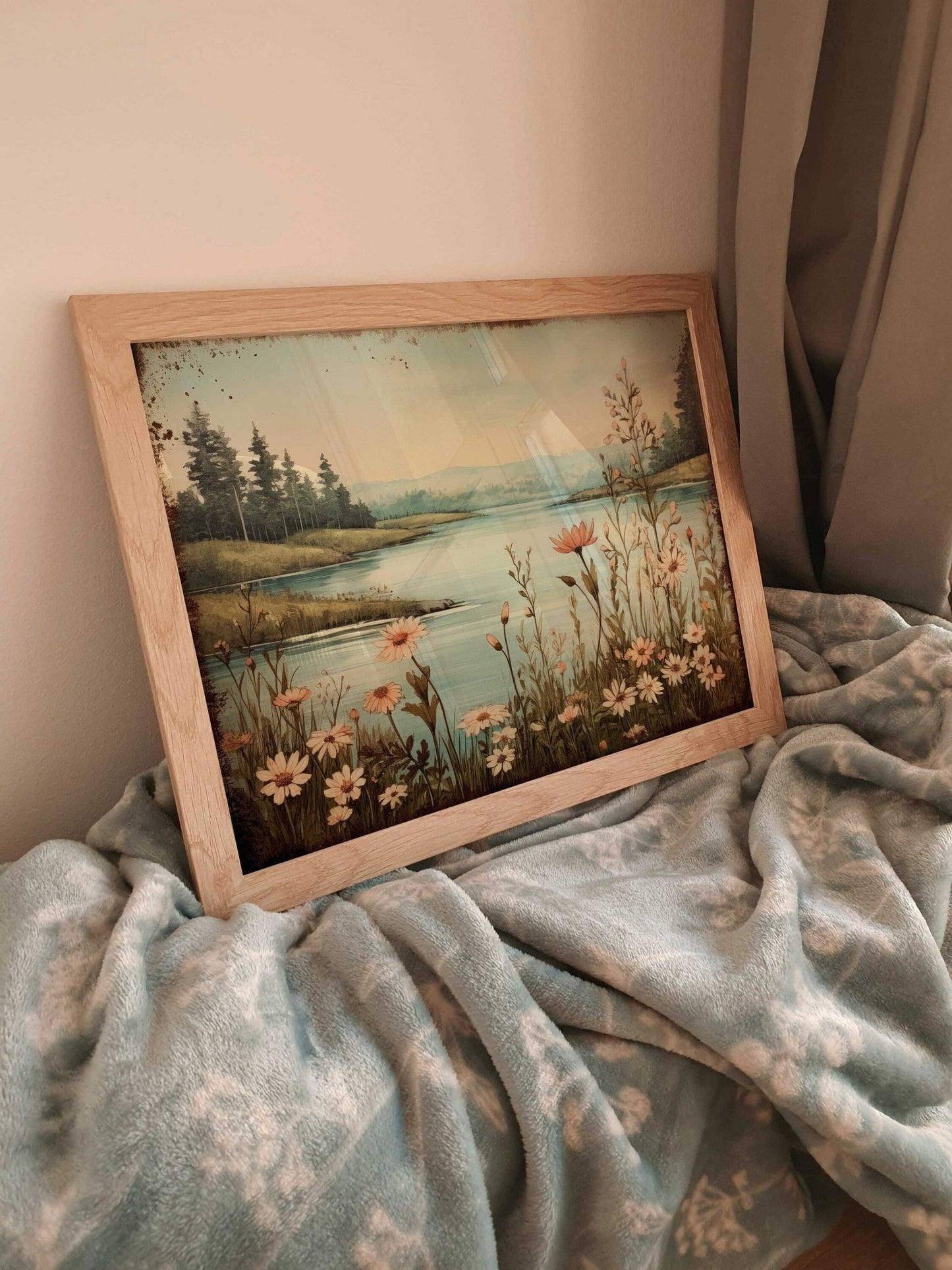 Lake Art Print, Forest & Mountain Landscape, Wildflower Wall Decor - WildfieldPrints