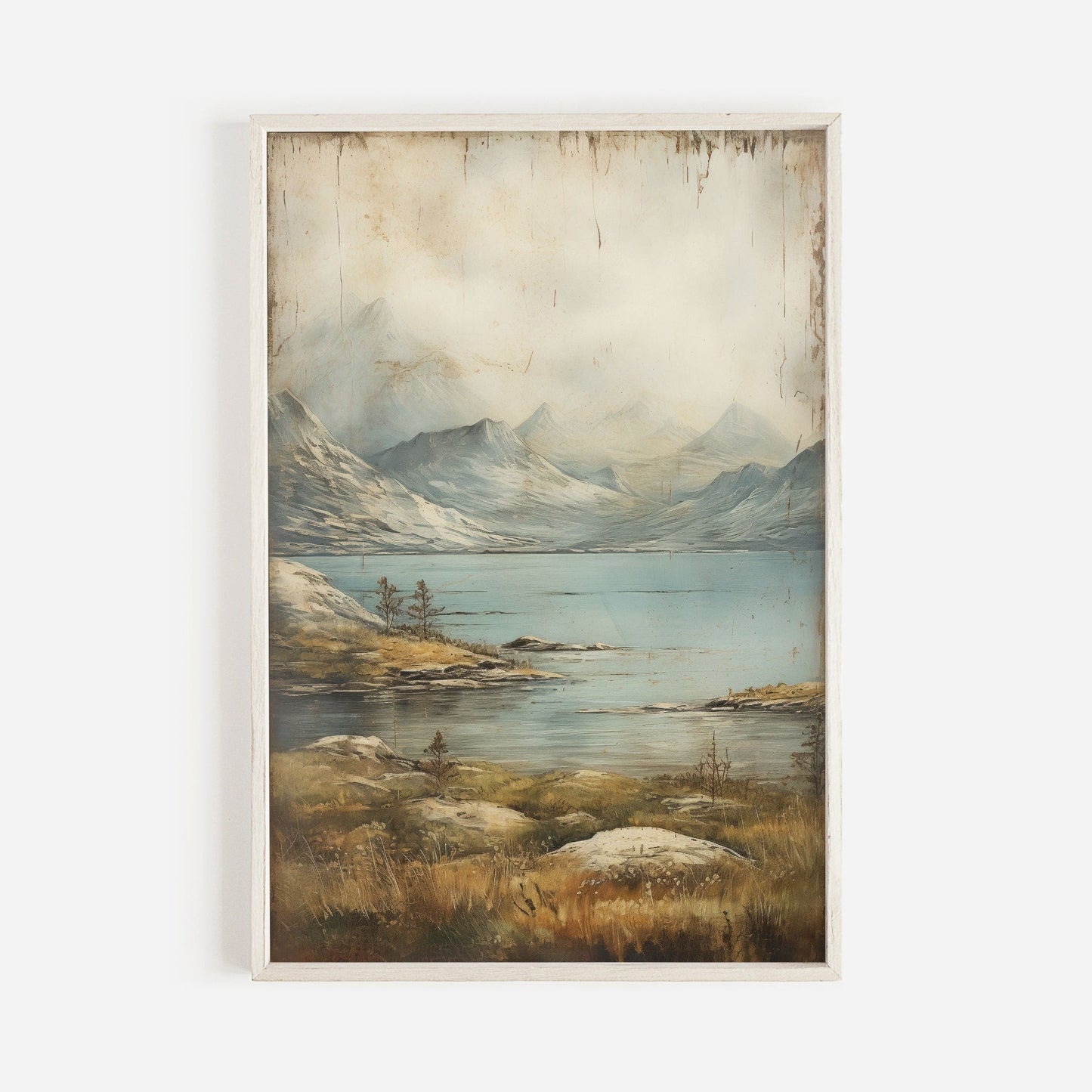Lake & Mountain Wall Art, Rustic Landscape Decor, Vintage Nature Print - WildfieldPrints
