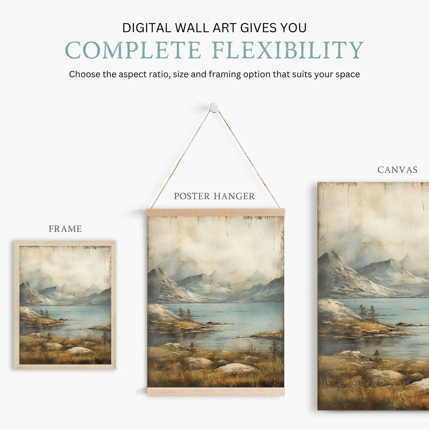 Lake & Mountain Wall Art, Rustic Landscape Decor, Vintage Nature Print - WildfieldPrints