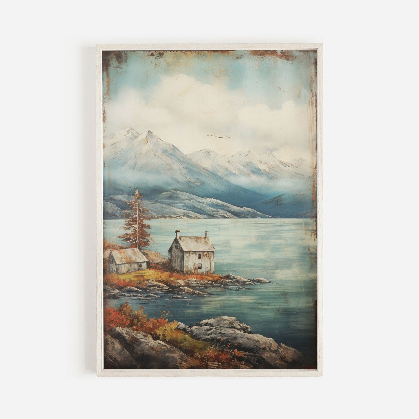 Lake & Mountain Wall Art, Rustic Landscape Decor, Vintage Nature Print - WildfieldPrints