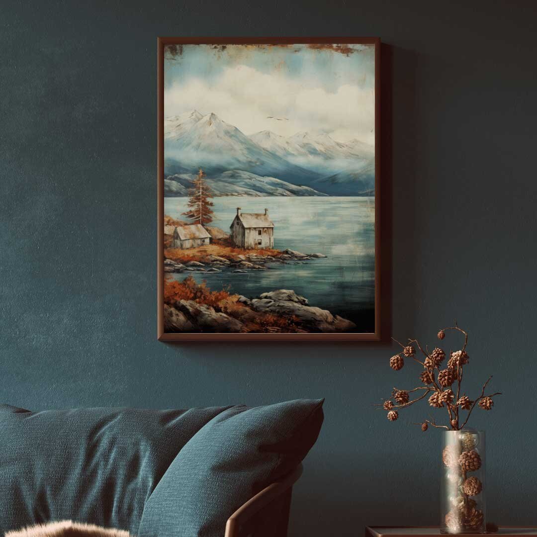 Lake & Mountain Wall Art, Rustic Landscape Decor, Vintage Nature Print - WildfieldPrints