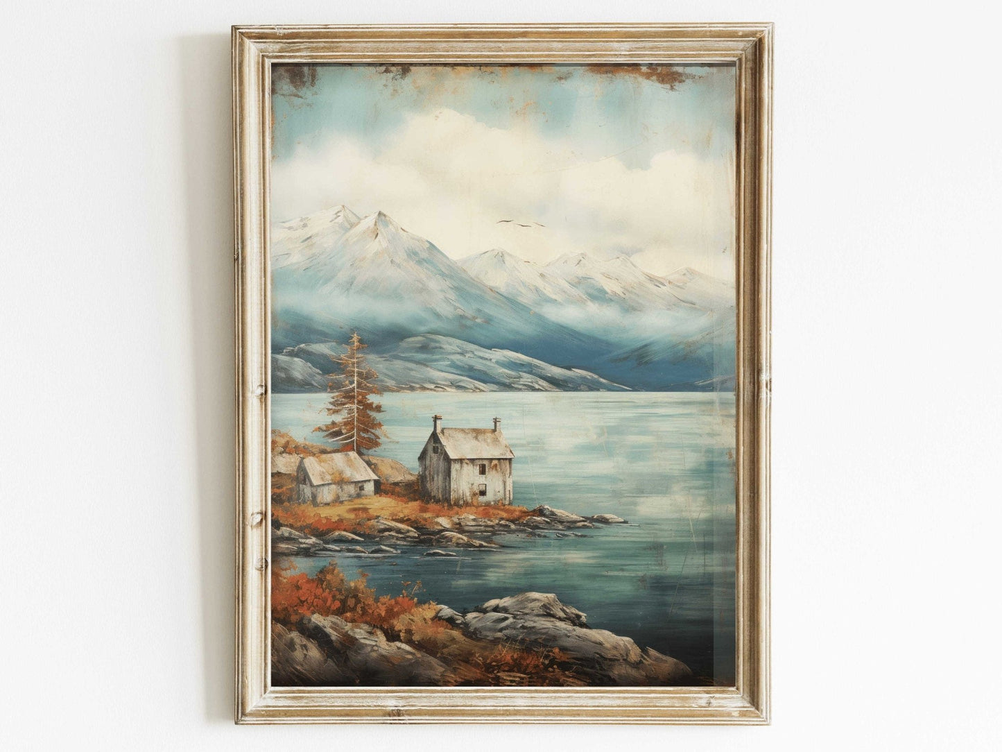 Lake & Mountain Wall Art, Rustic Landscape Decor, Vintage Nature Print - WildfieldPrints