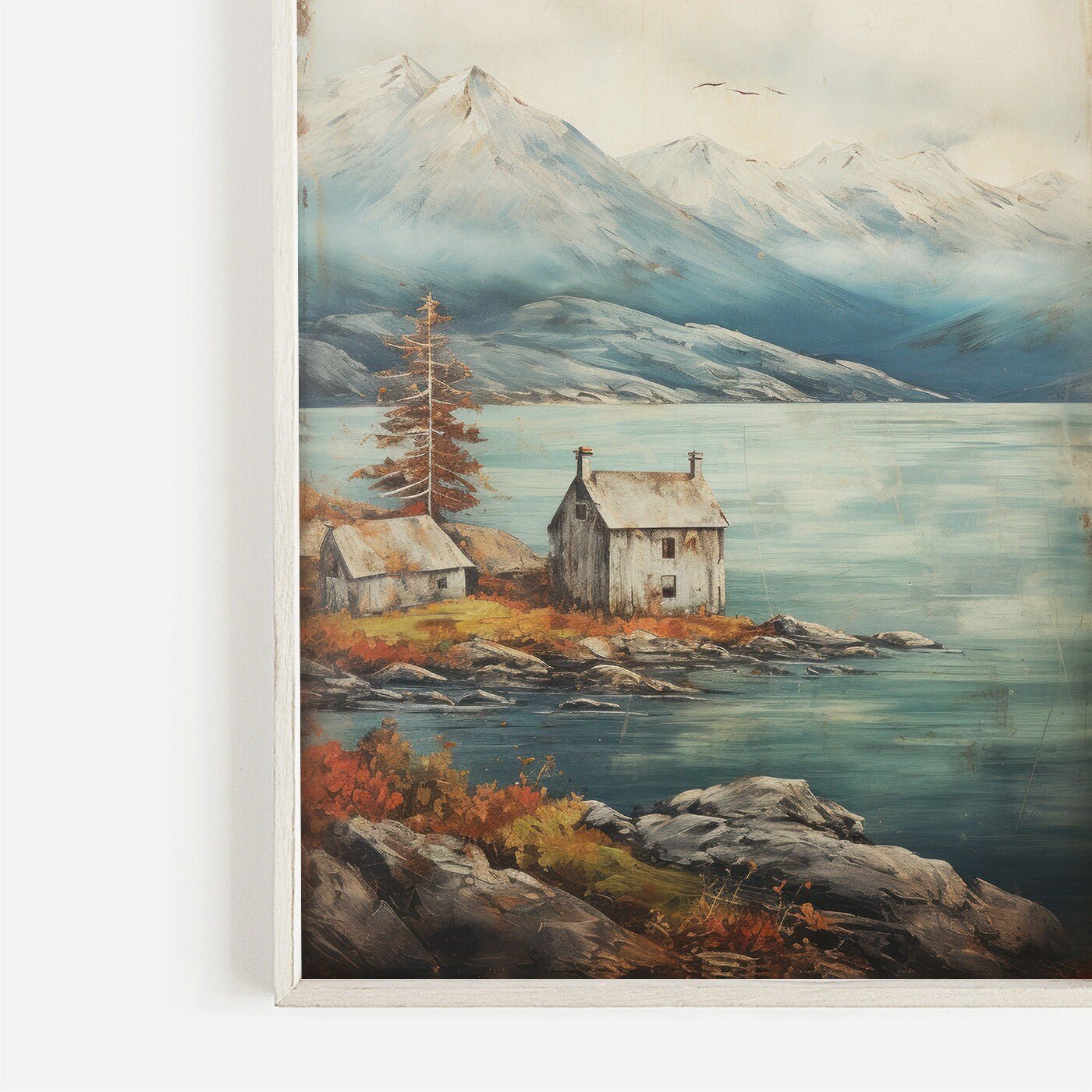 Lake & Mountain Wall Art, Rustic Landscape Decor, Vintage Nature Print - WildfieldPrints