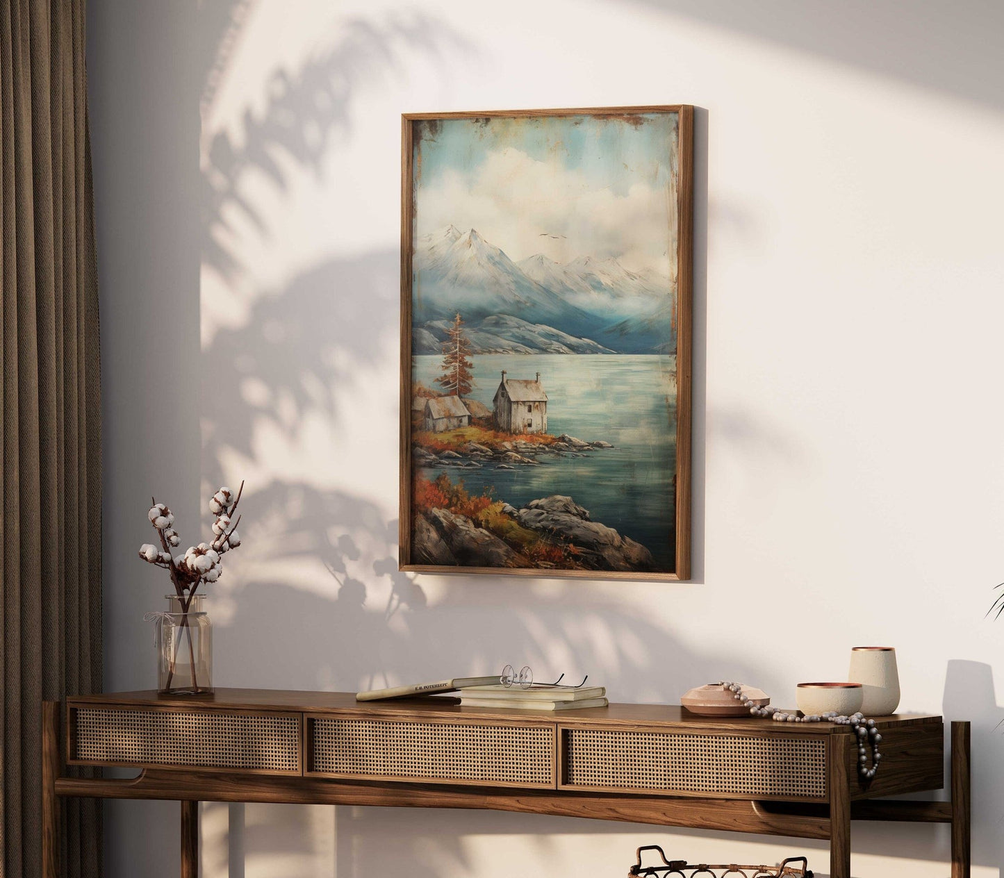 Lake & Mountain Wall Art, Rustic Landscape Decor, Vintage Nature Print - WildfieldPrints
