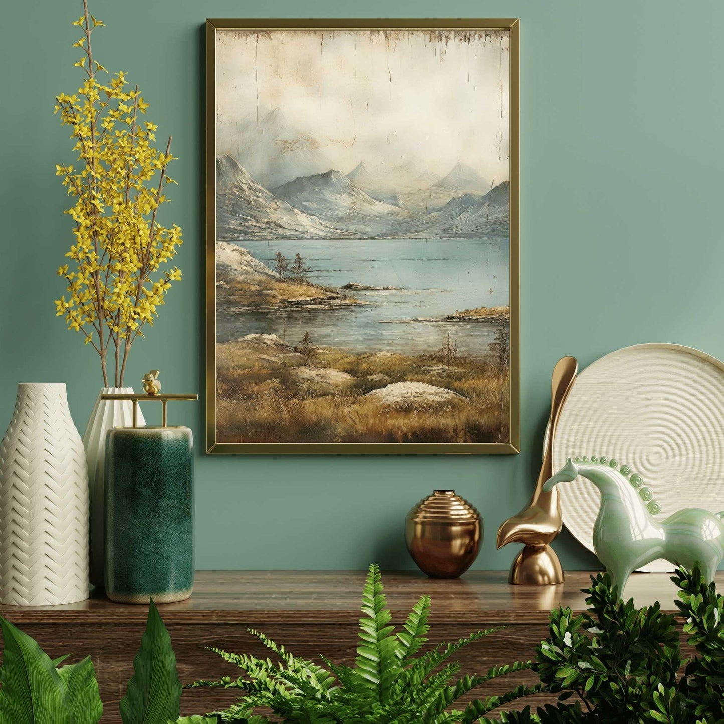 Lake & Mountain Wall Art, Rustic Landscape Decor, Vintage Nature Print - WildfieldPrints