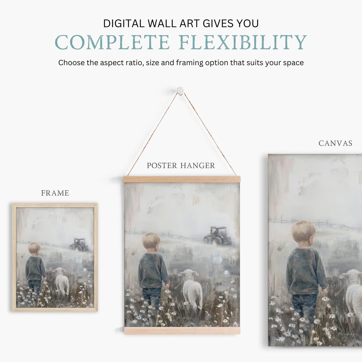 Lamb Nursery Art, Sheep Print, Tractor Wall Decor, Boys Room Decor - WildfieldPrints