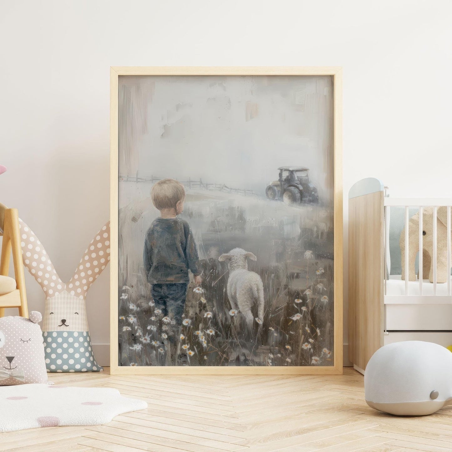 Lamb Nursery Art, Sheep Print, Tractor Wall Decor, Boys Room Decor - WildfieldPrints