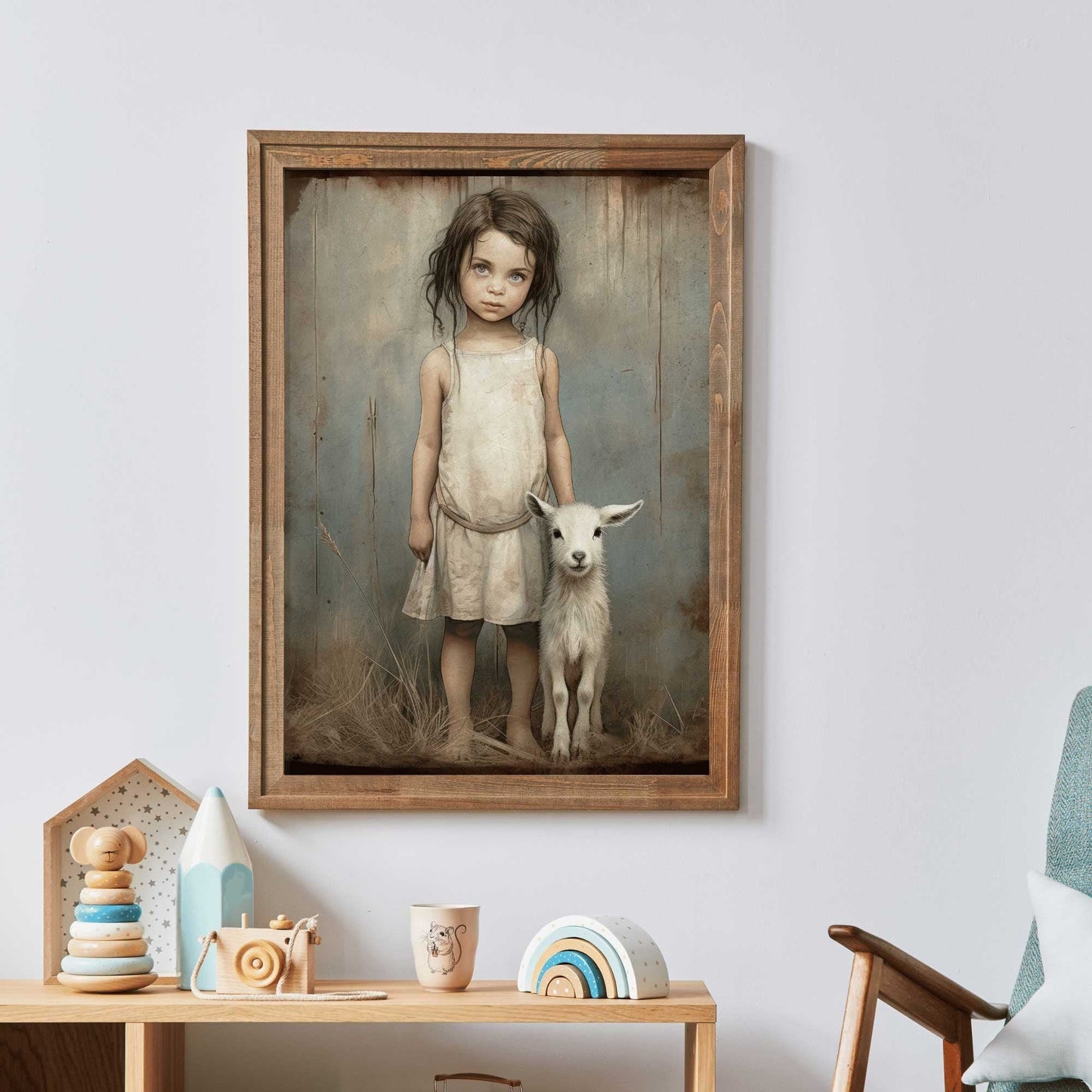 Lamb Nursery Decor, Farmhouse Vintage Wall Art, Sheep Print for Girls - WildfieldPrints