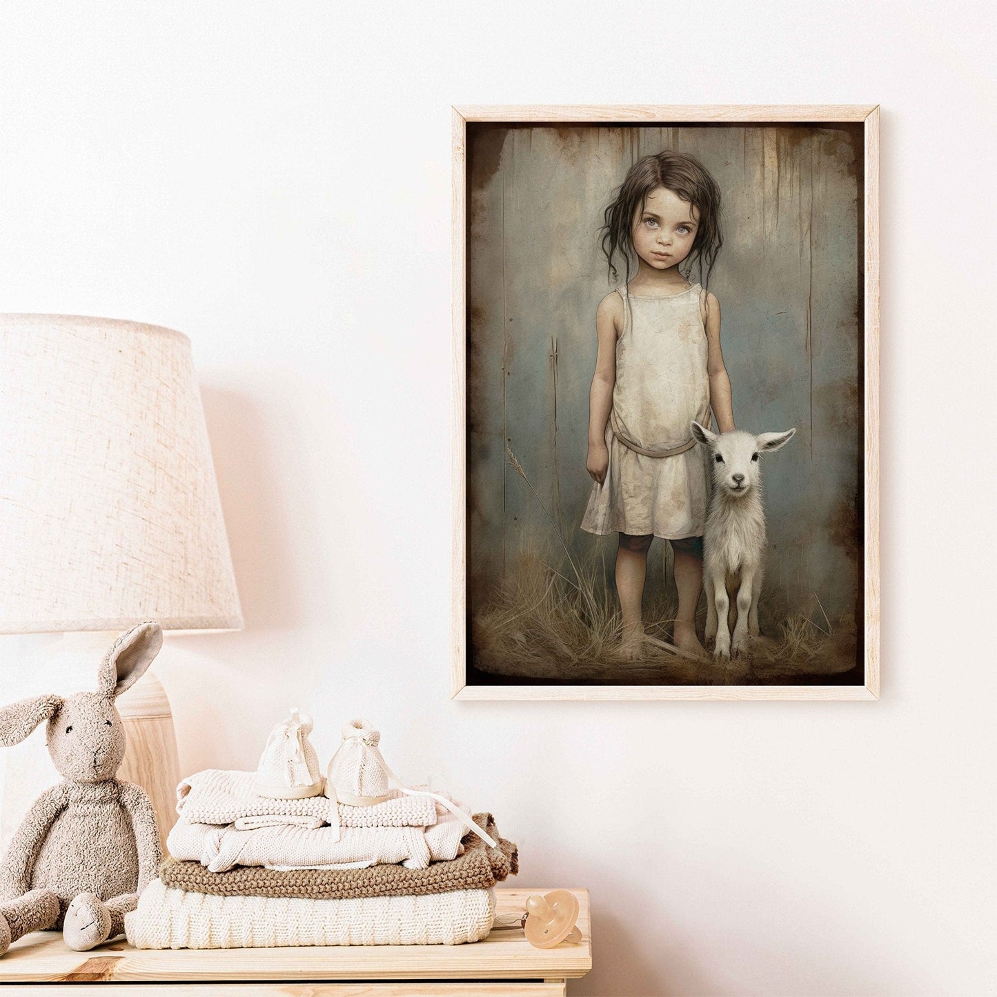 Lamb Nursery Decor, Farmhouse Vintage Wall Art, Sheep Print for Girls - WildfieldPrints