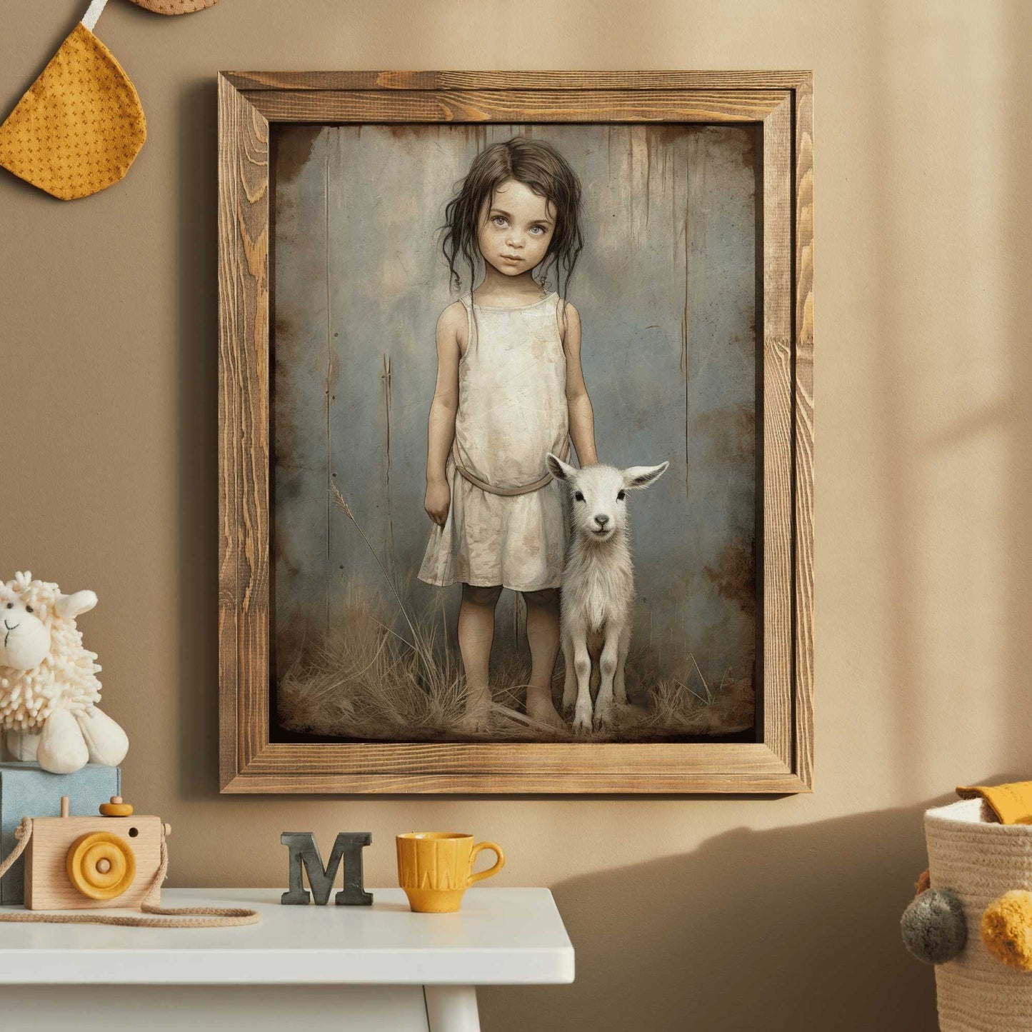Lamb Nursery Decor, Farmhouse Vintage Wall Art, Sheep Print for Girls - WildfieldPrints