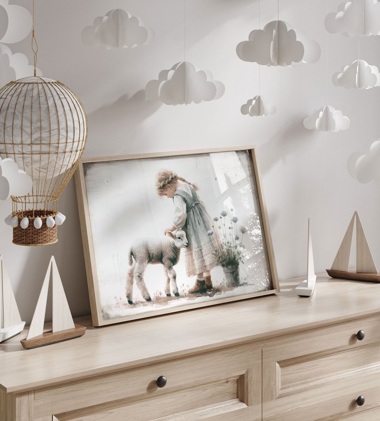 Lamb Nursery Prints, Farmhouse Room Decor, Vintage Wall Art - WildfieldPrints