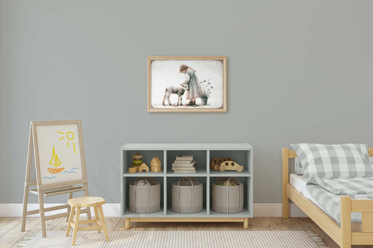 Lamb Nursery Prints, Farmhouse Room Decor, Vintage Wall Art - WildfieldPrints