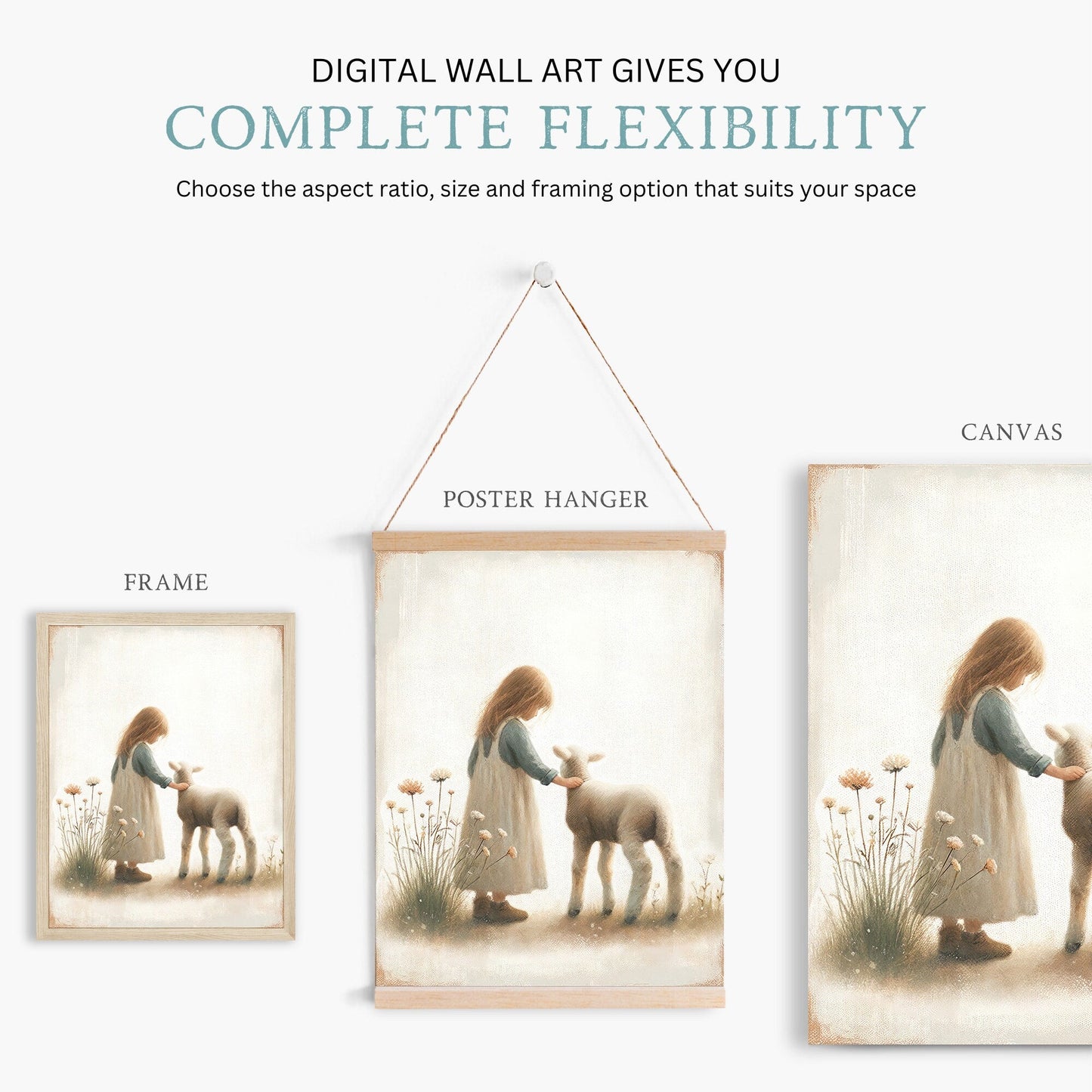 Lamb Nursery Prints, Farmhouse Room Decor, Vintage Wall Art - WildfieldPrints