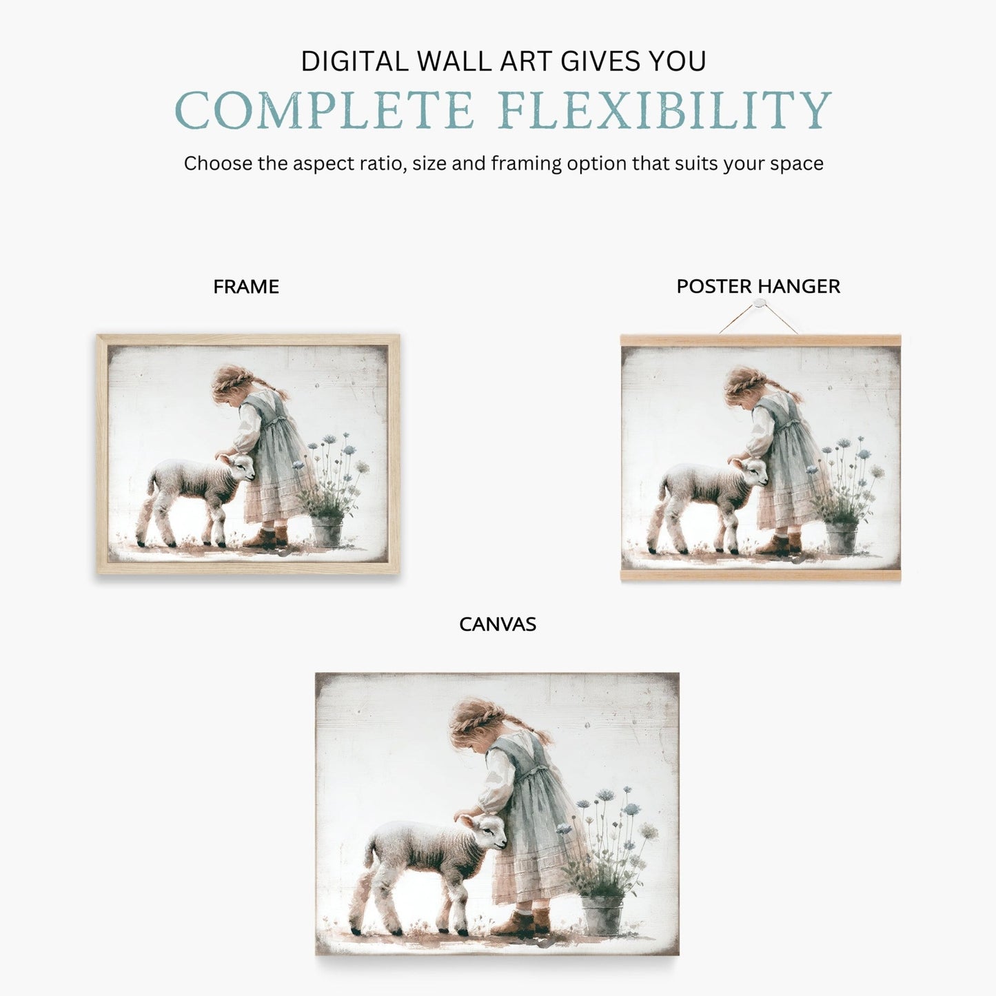 Lamb Nursery Prints, Farmhouse Room Decor, Vintage Wall Art - WildfieldPrints