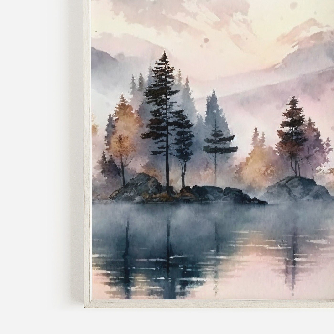 Landscape Painting, Mountain Lake Art Print, Tranquil Watercolor Decor - WildfieldPrints