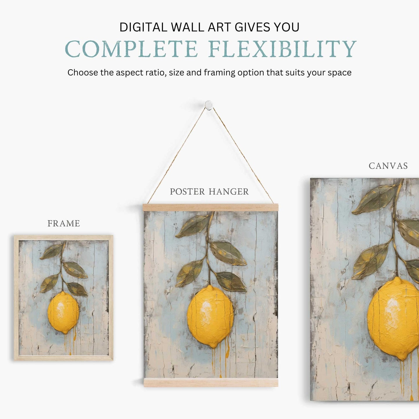 Lemon Print, Rustic Citrus Wall Art, Minimalist Farmhouse Decor - WildfieldPrints