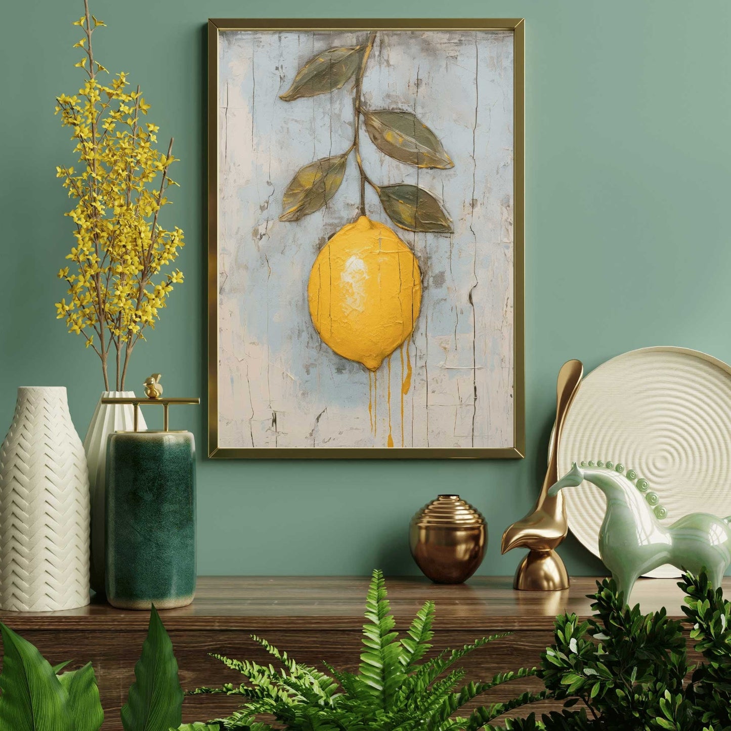 Lemon Print, Rustic Citrus Wall Art, Minimalist Farmhouse Decor - WildfieldPrints