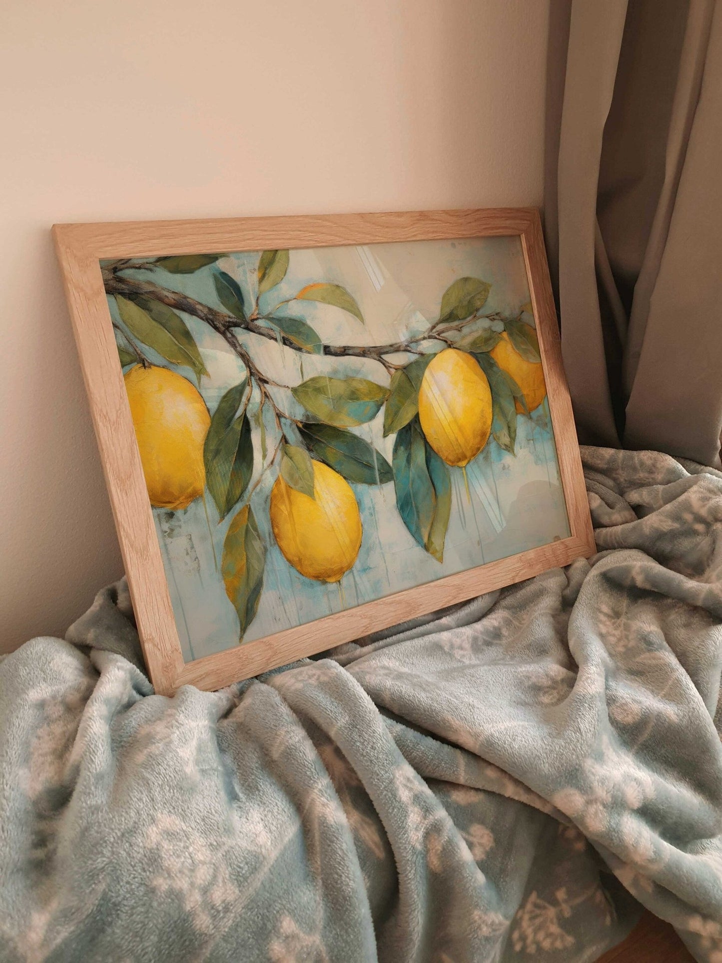 Lemon Tree Branch Wall Art, Rustic Citrus Decor, Lemon Painting - WildfieldPrints