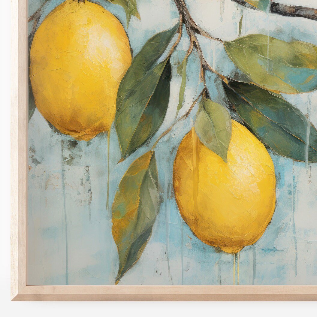 Lemon Tree Branch Wall Art, Rustic Citrus Decor, Lemon Painting - WildfieldPrints
