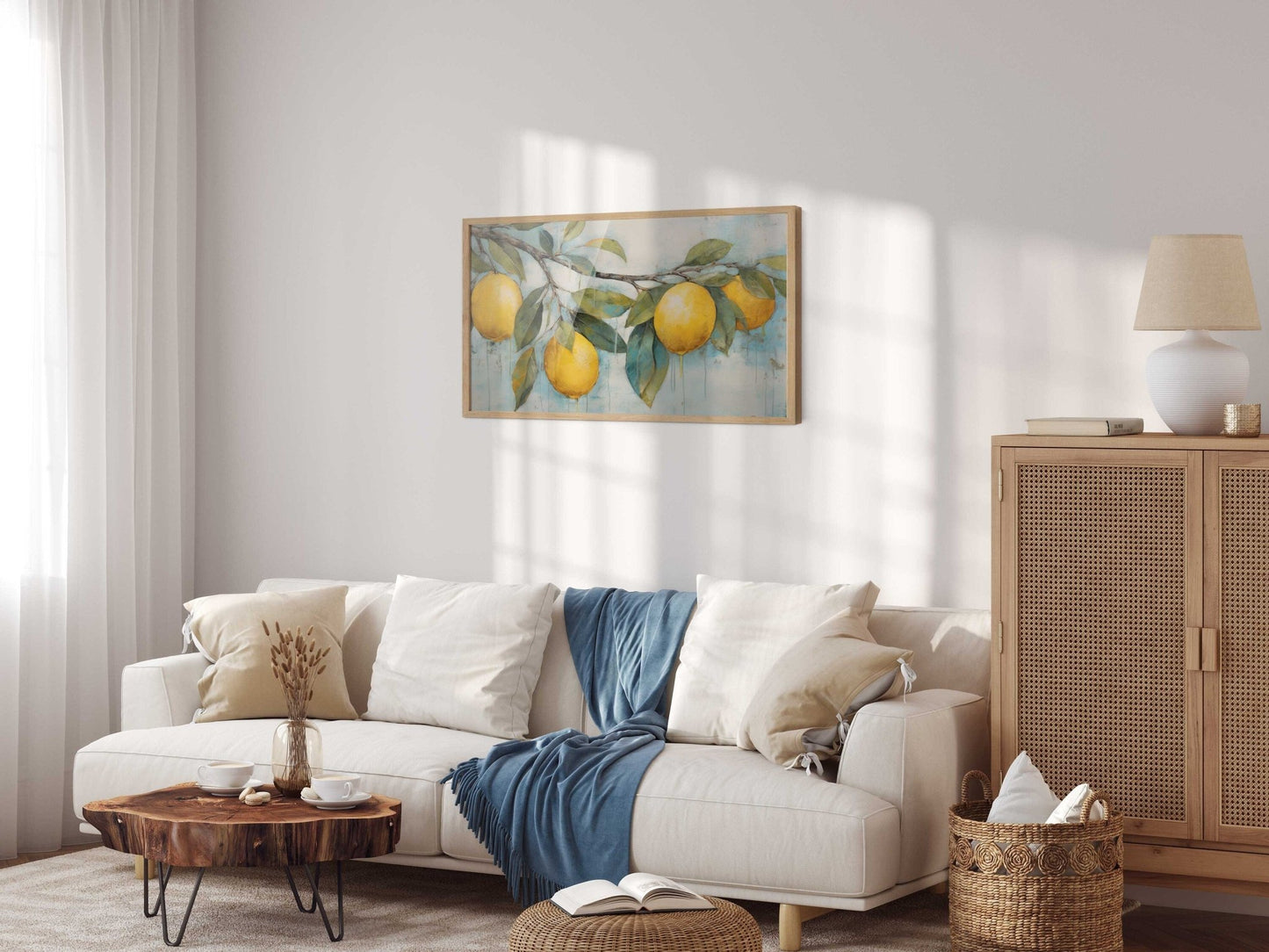 Lemon Tree Branch Wall Art, Rustic Citrus Decor, Lemon Painting - WildfieldPrints