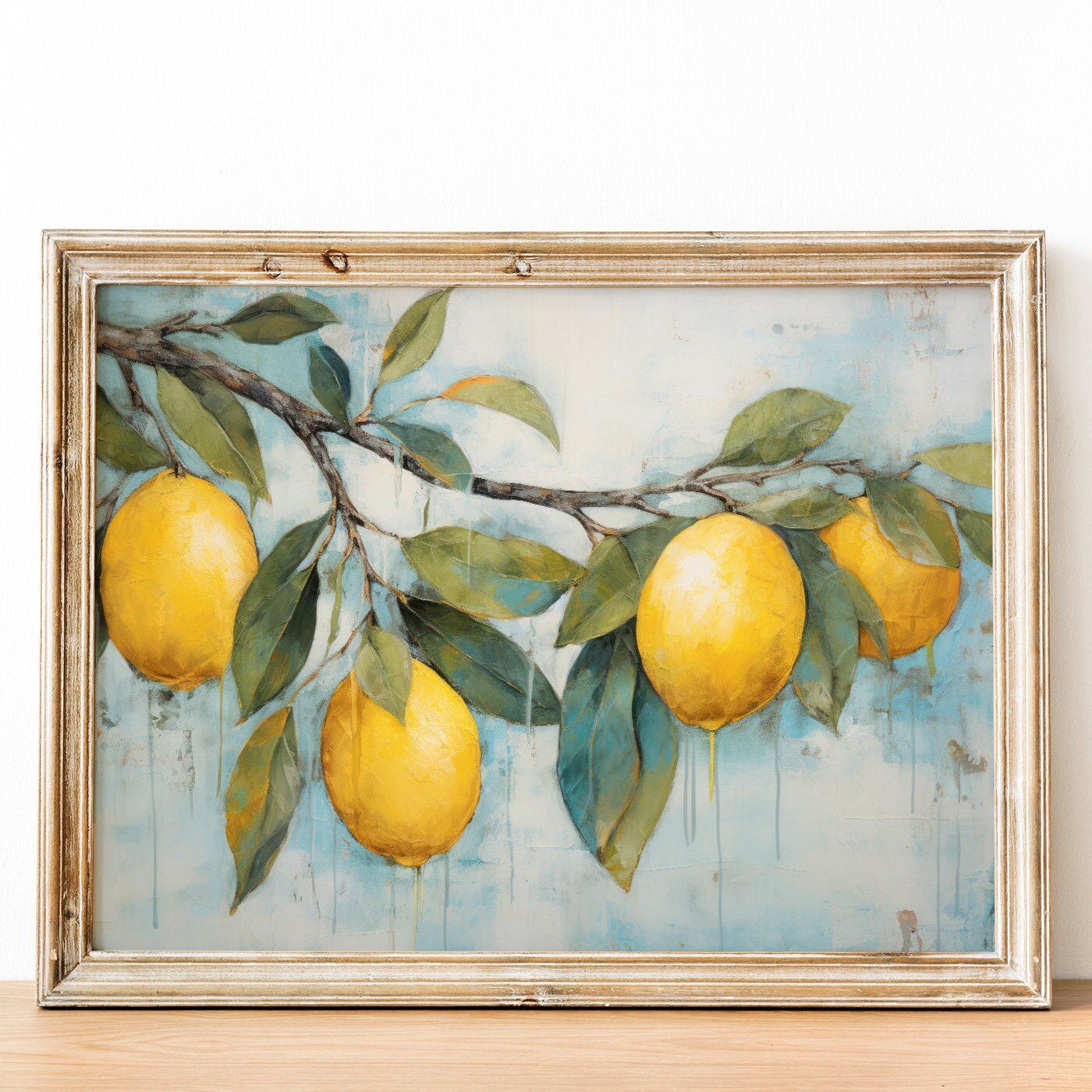 Lemon Tree Branch Wall Art, Rustic Citrus Decor, Lemon Painting - WildfieldPrints