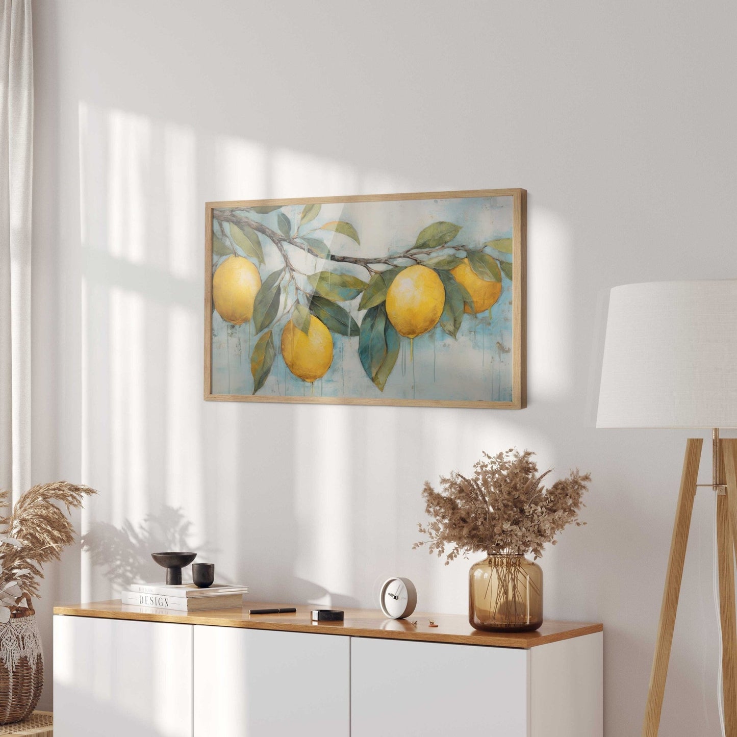 Lemon Tree Branch Wall Art, Rustic Citrus Decor, Lemon Painting - WildfieldPrints