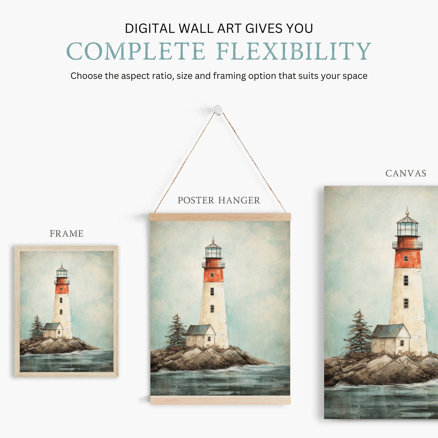 Lighthouse Print, Nautical Wall Art, Vintage Scandinavian Decor - WildfieldPrints