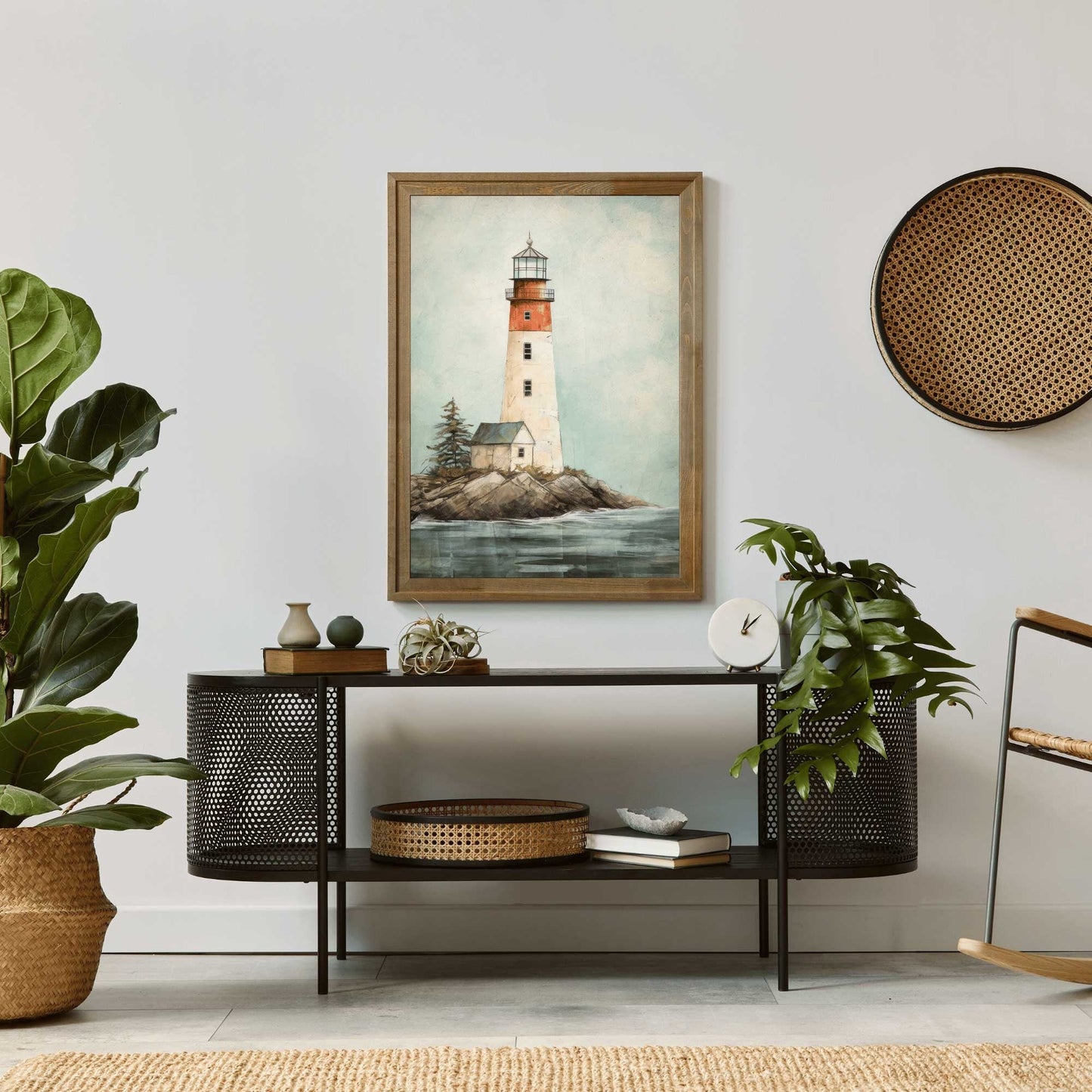 Lighthouse Print, Nautical Wall Art, Vintage Scandinavian Decor - WildfieldPrints