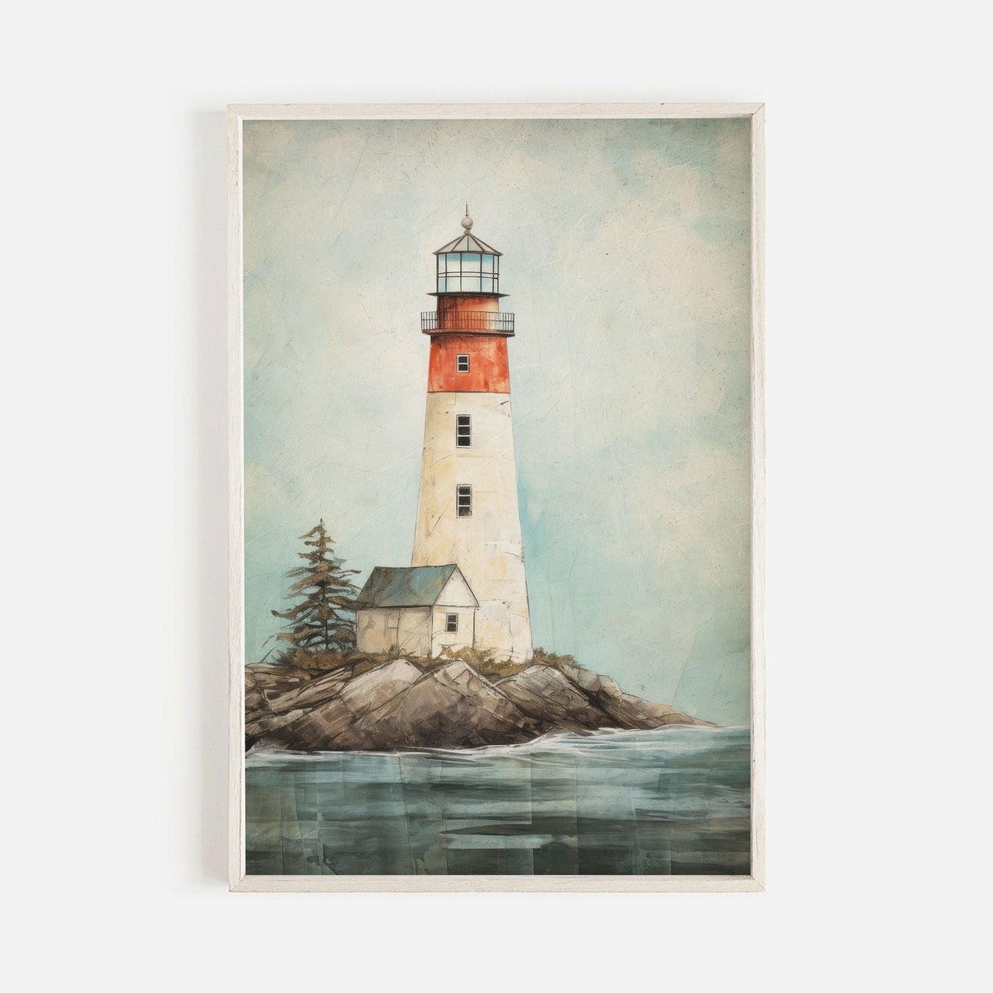 Lighthouse Print, Nautical Wall Art, Vintage Scandinavian Decor - WildfieldPrints