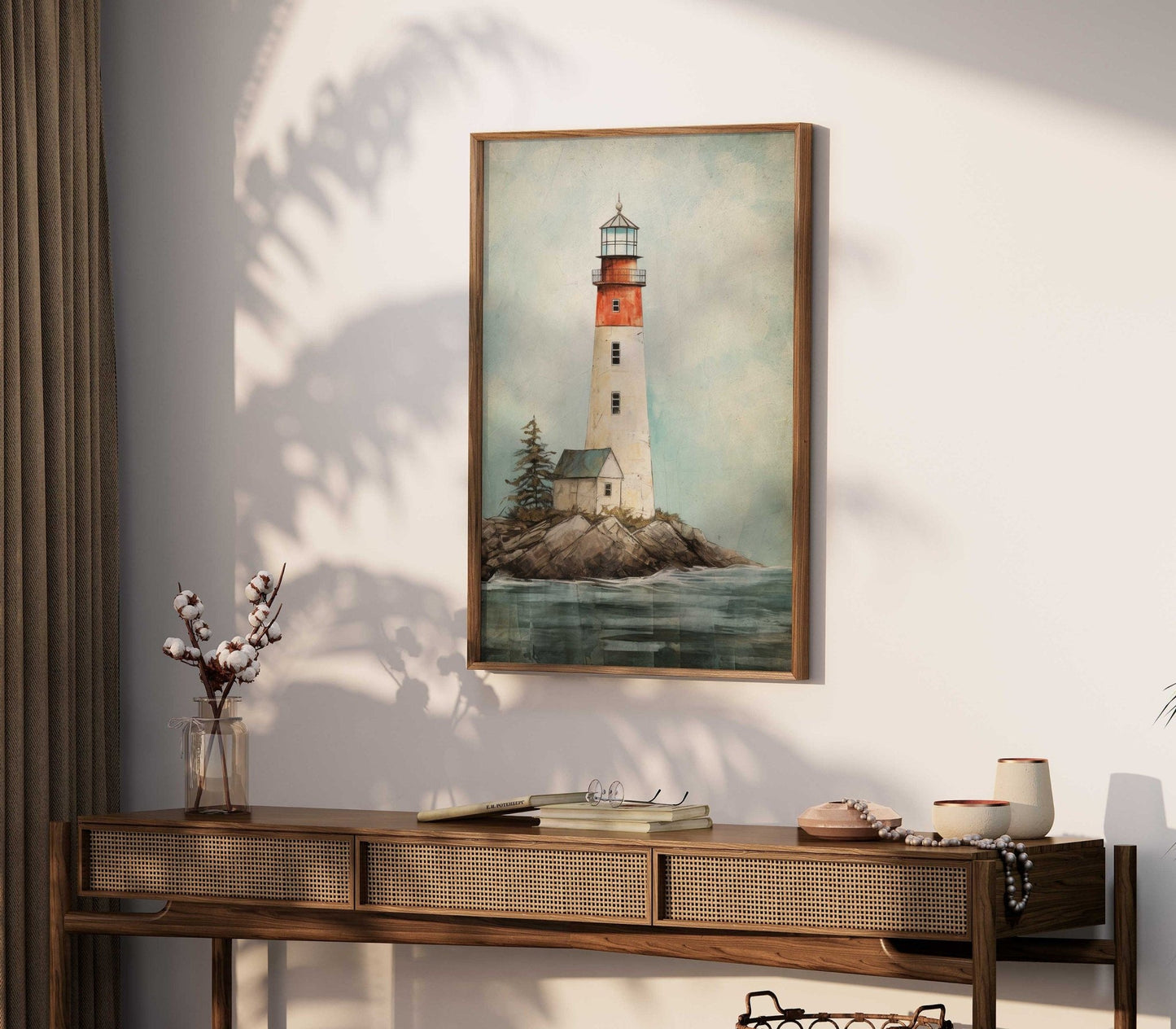 Lighthouse Print, Nautical Wall Art, Vintage Scandinavian Decor - WildfieldPrints