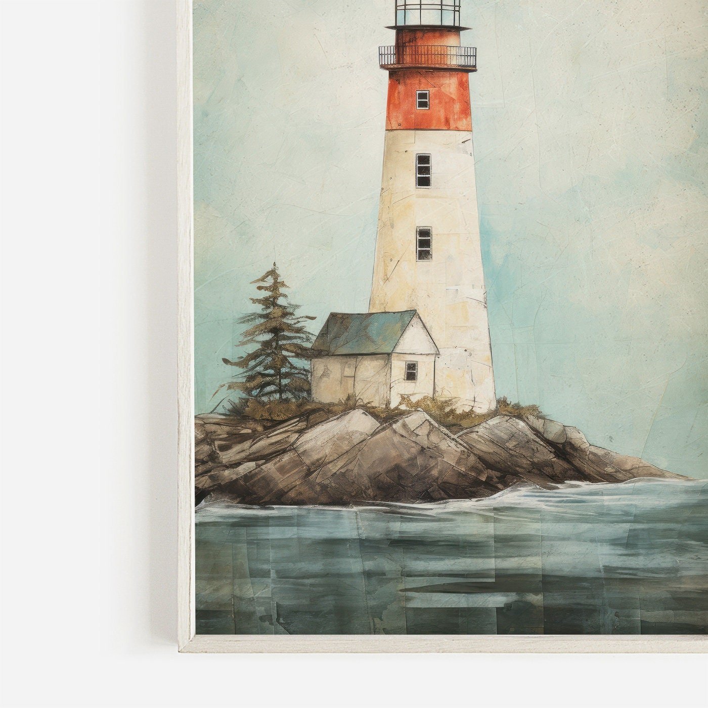 Lighthouse Print, Nautical Wall Art, Vintage Scandinavian Decor - WildfieldPrints