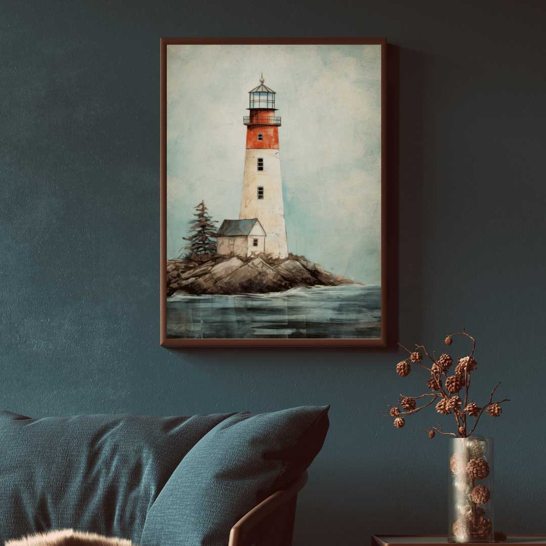 Lighthouse Print, Nautical Wall Art, Vintage Scandinavian Decor - WildfieldPrints