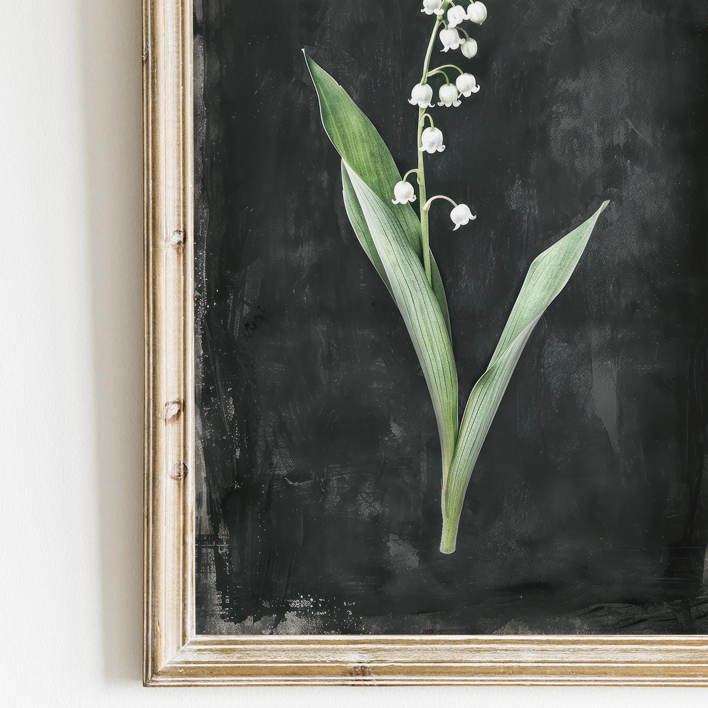 Lily of the Valley Art, Black Floral Print, Vintage Botanical Decor - WildfieldPrints