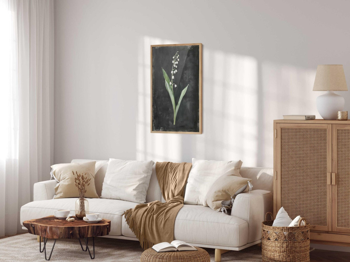 Lily of the Valley Art, Black Floral Print, Vintage Botanical Decor - WildfieldPrints