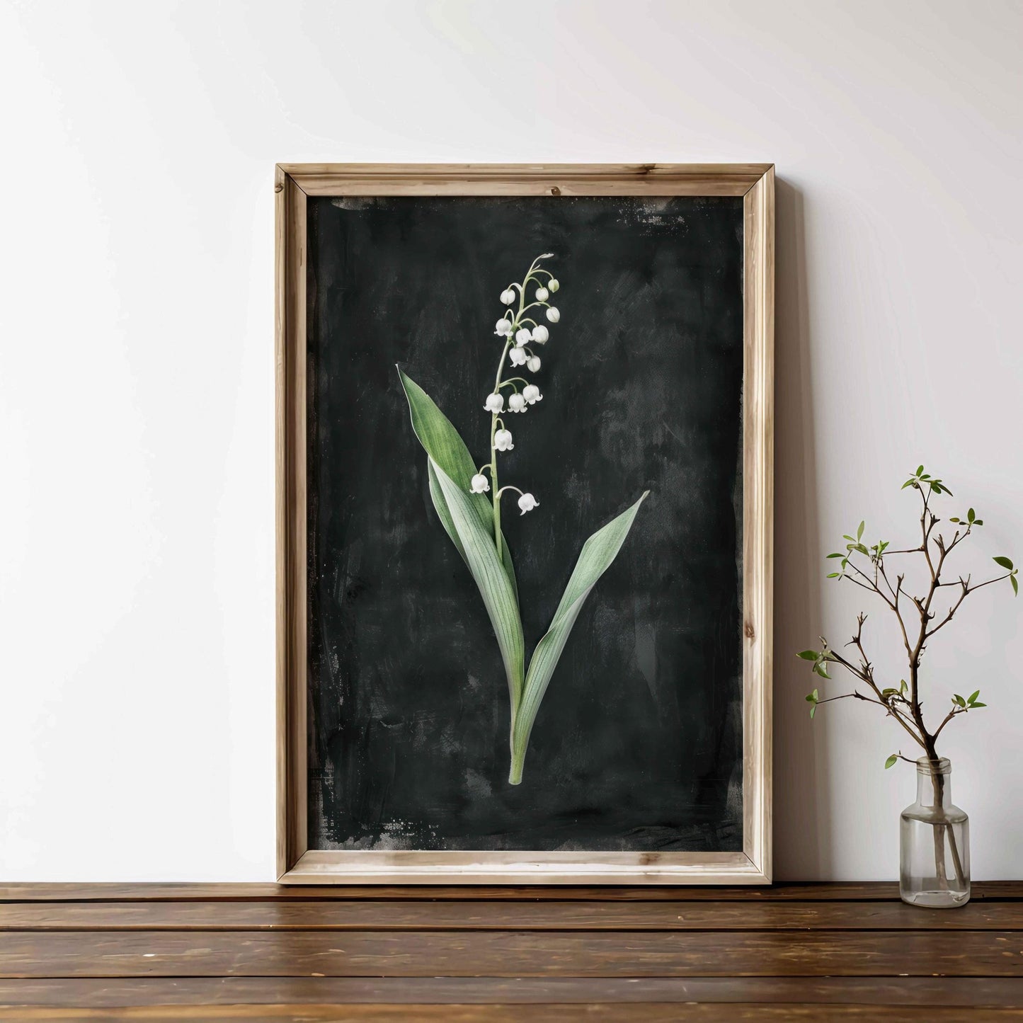 Lily of the Valley Art, Black Floral Print, Vintage Botanical Decor - WildfieldPrints