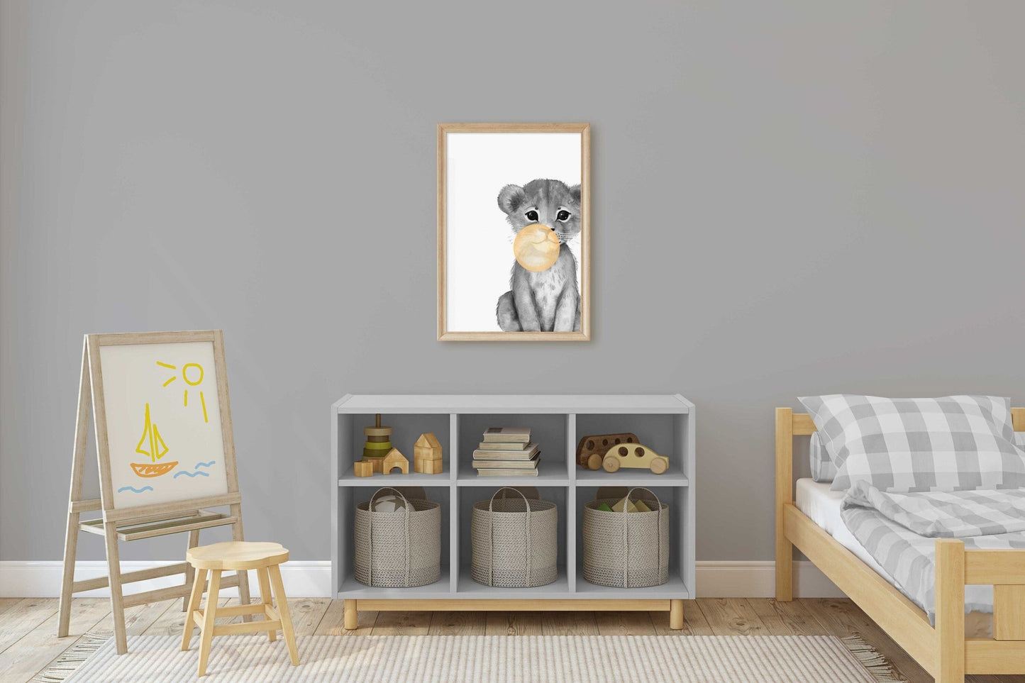 Lion Nursery Decor, Whimsical Safari Wall Art, Bubblegum Animals - WildfieldPrints