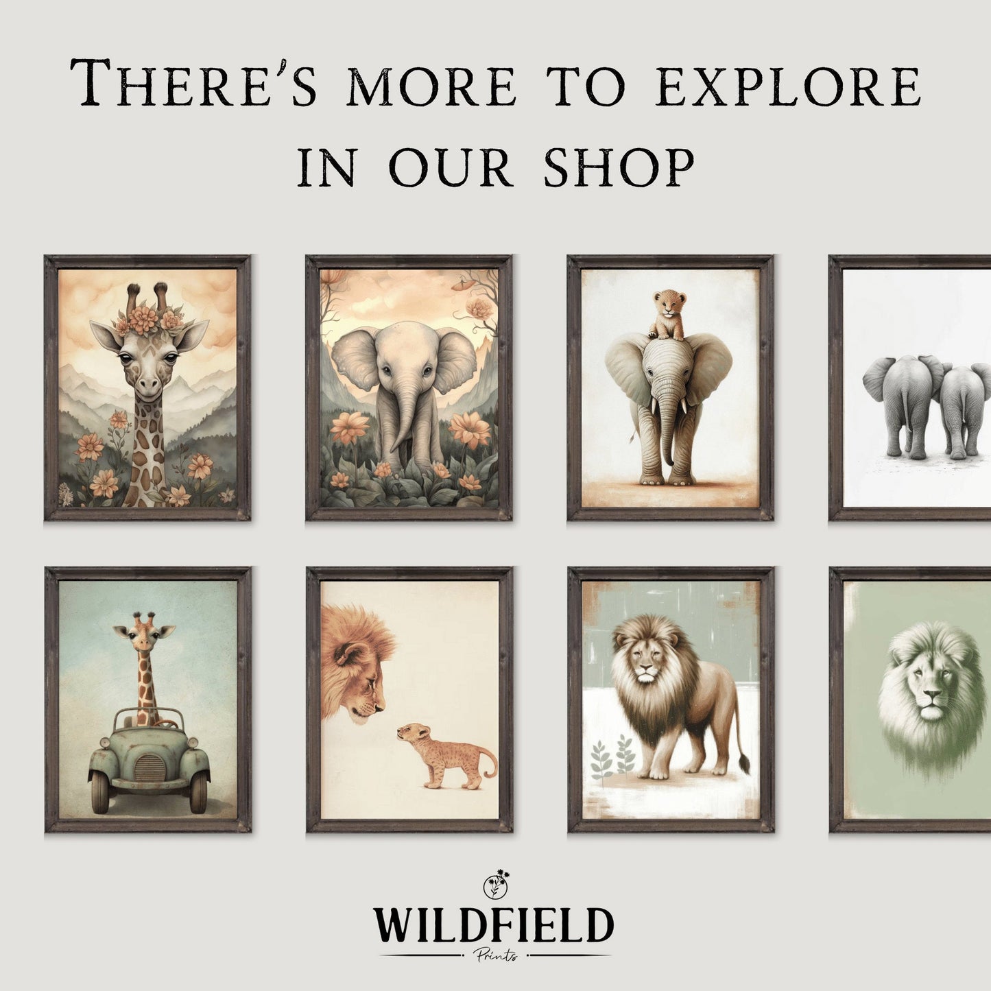 Lion Nursery Decor, Whimsical Safari Wall Art, Bubblegum Animals - WildfieldPrints