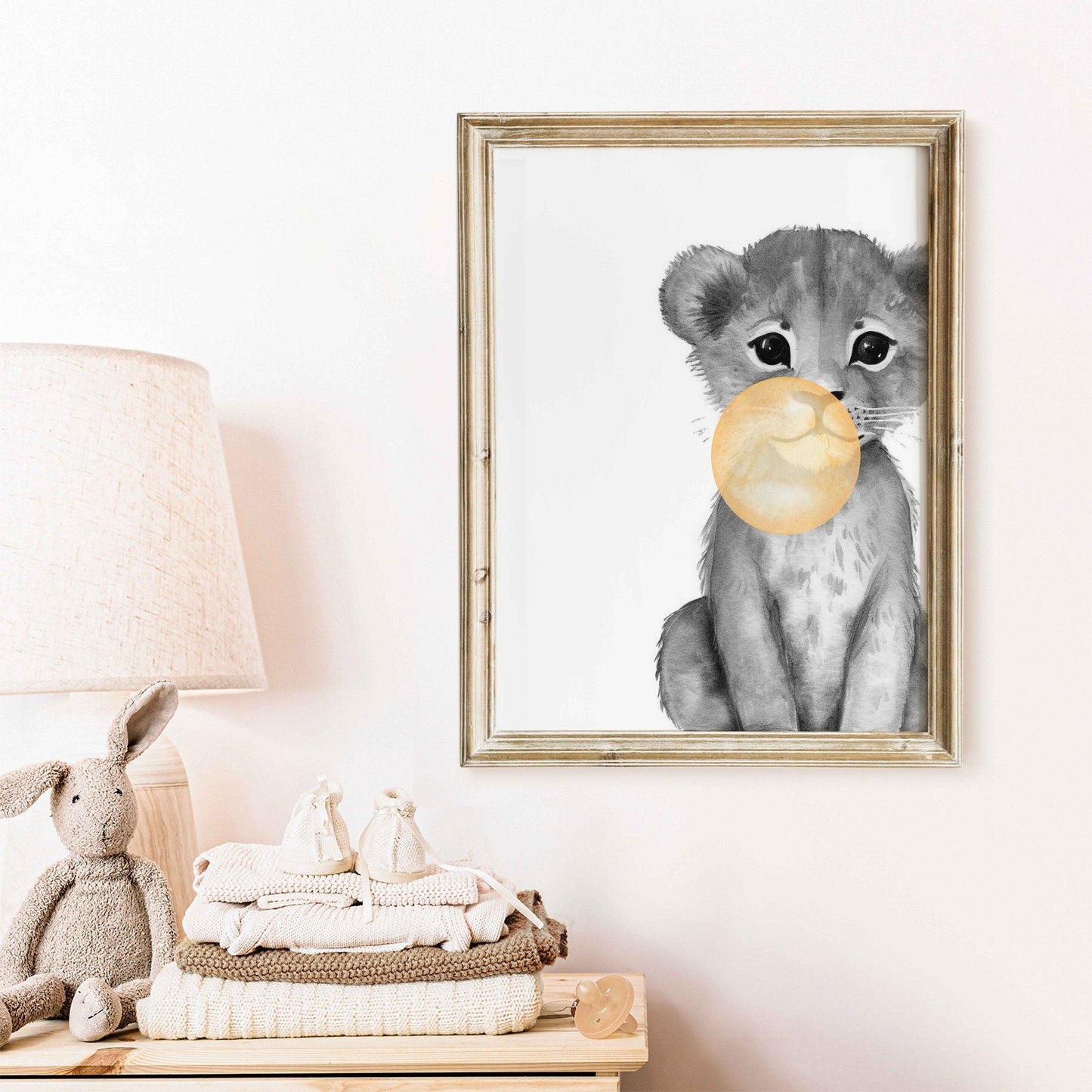 Lion Nursery Decor, Whimsical Safari Wall Art, Bubblegum Animals - WildfieldPrints