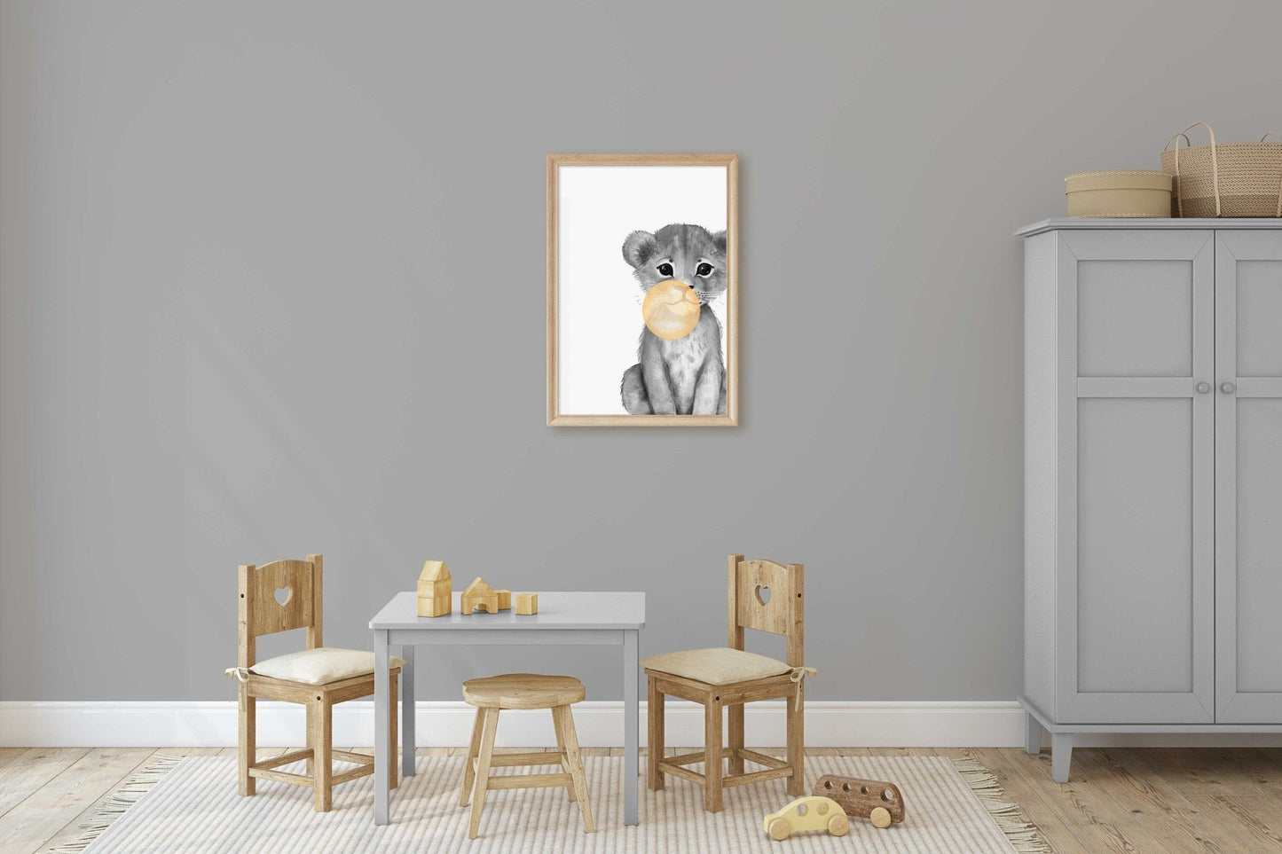 Lion Nursery Decor, Whimsical Safari Wall Art, Bubblegum Animals - WildfieldPrints