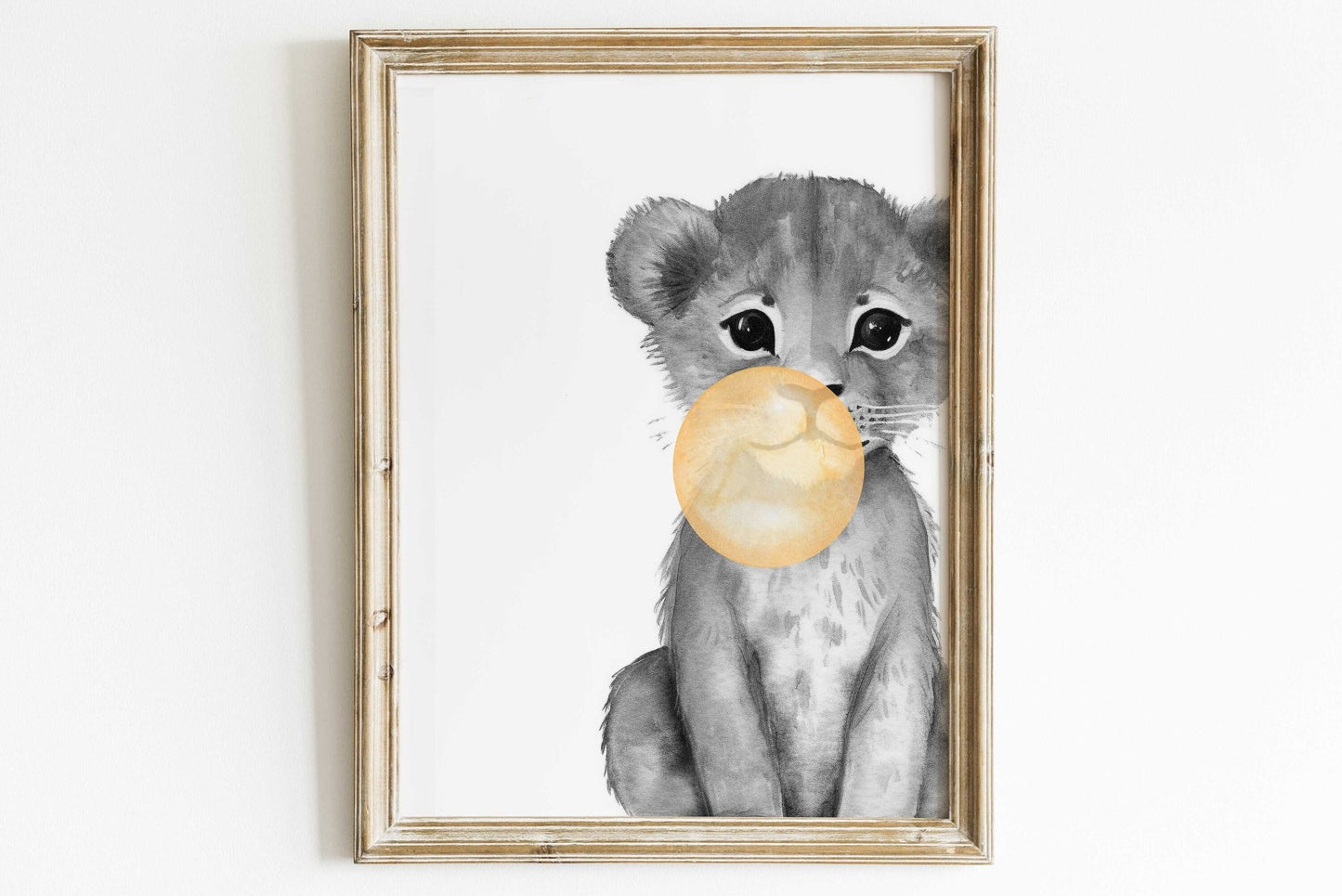 Lion Nursery Decor, Whimsical Safari Wall Art, Bubblegum Animals - WildfieldPrints