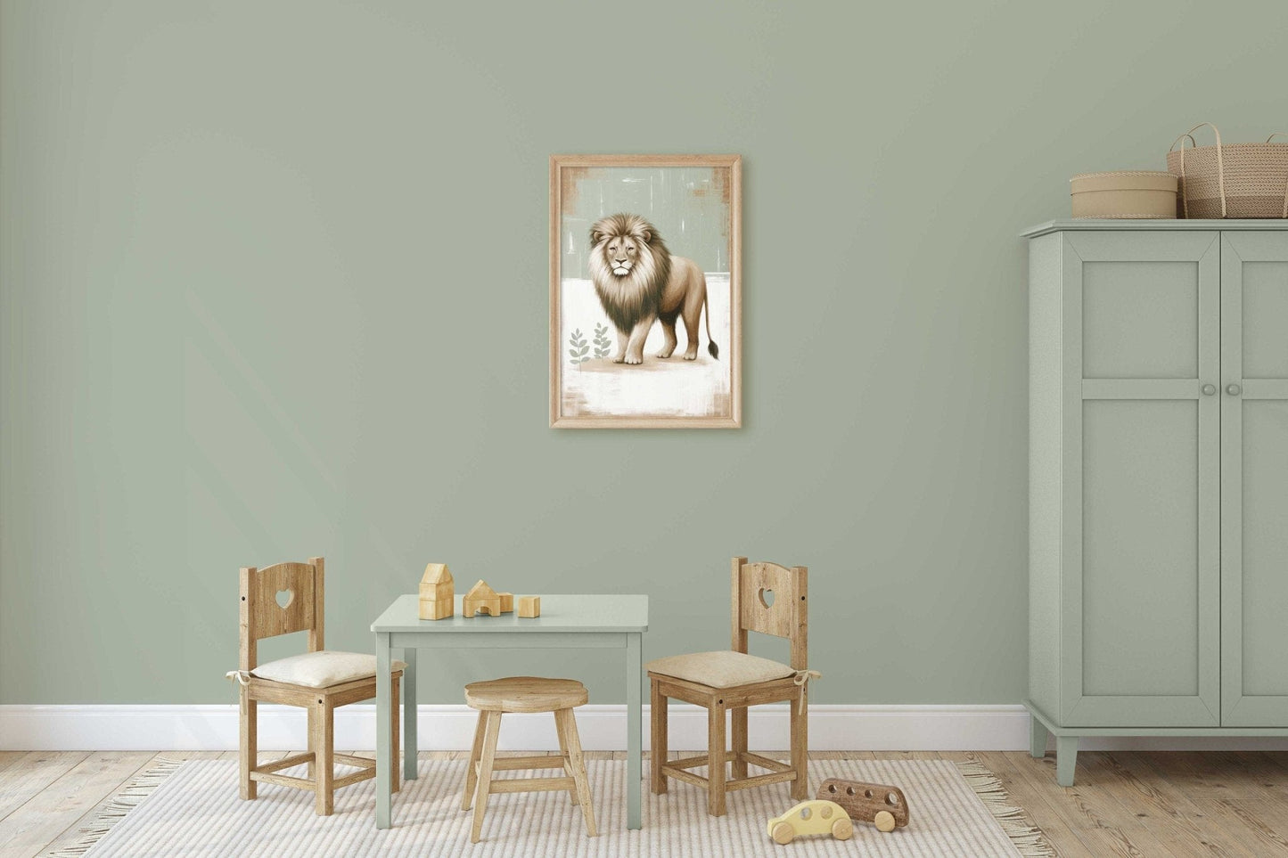 Lion Nursery Prints, Safari Animal Wall Decor, Sage Green Theme - WildfieldPrints