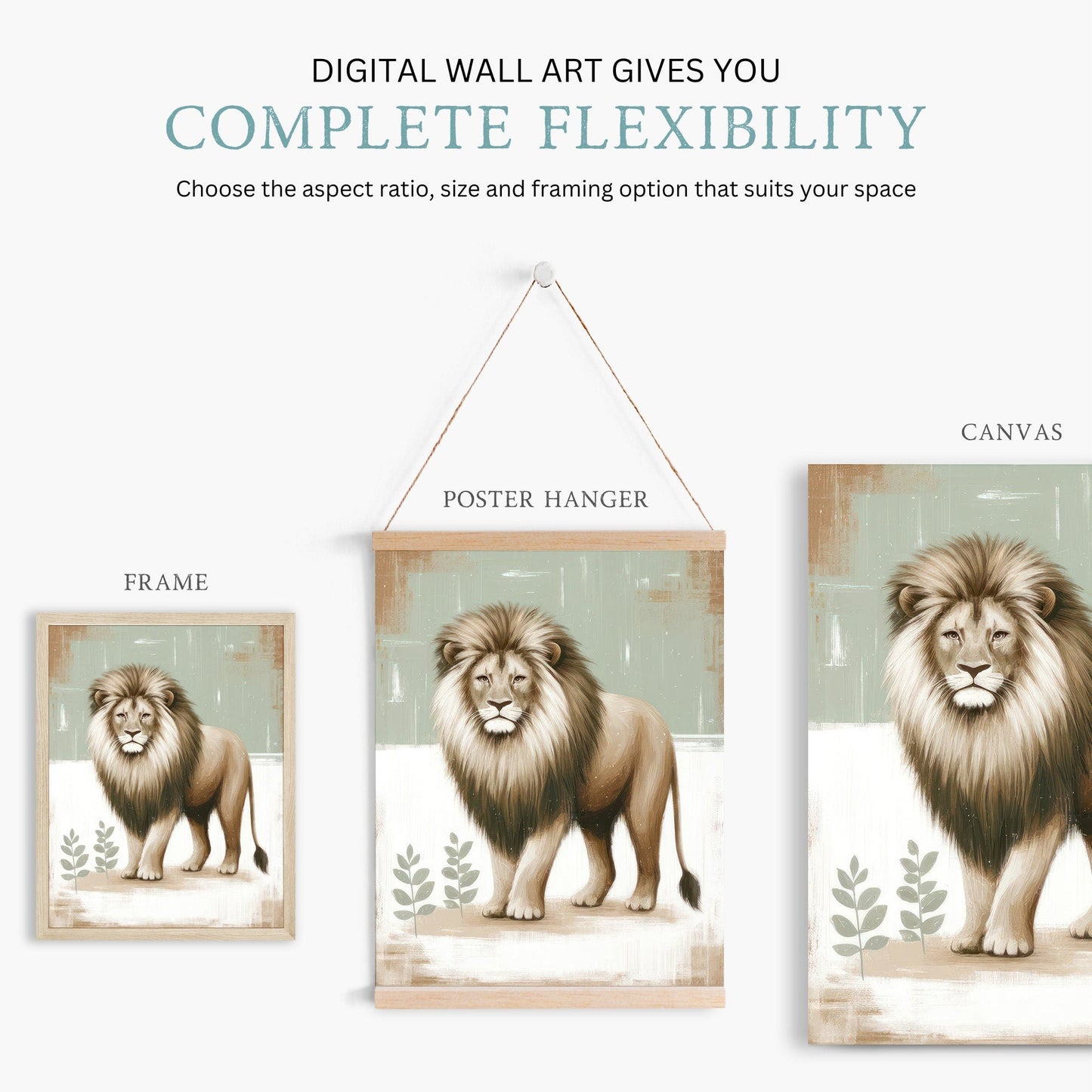 Lion Nursery Prints, Safari Animal Wall Decor, Sage Green Theme - WildfieldPrints