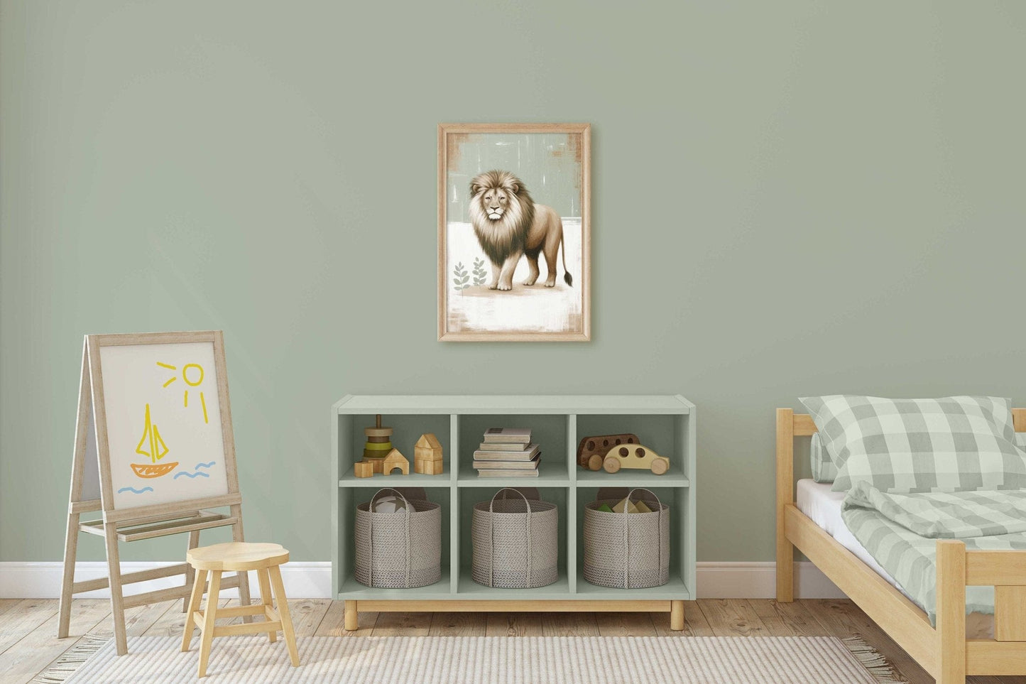 Lion Nursery Prints, Safari Animal Wall Decor, Sage Green Theme - WildfieldPrints