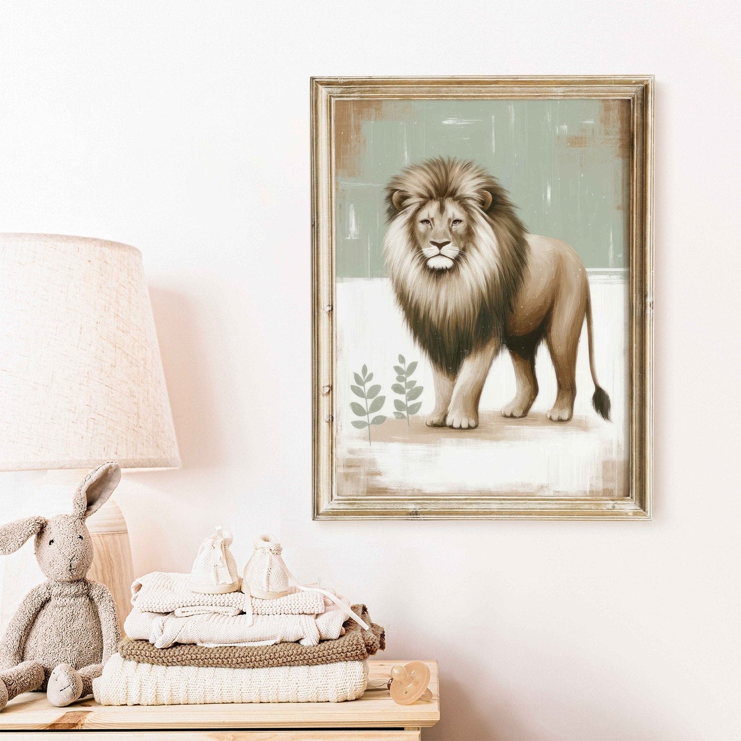 Lion Nursery Prints, Safari Animal Wall Decor, Sage Green Theme - WildfieldPrints