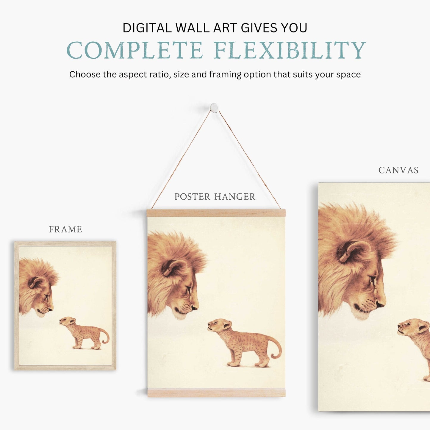 Lion Nursery Wall Art, Baby Safari Animals, Vintage Minimalist Decor - WildfieldPrints