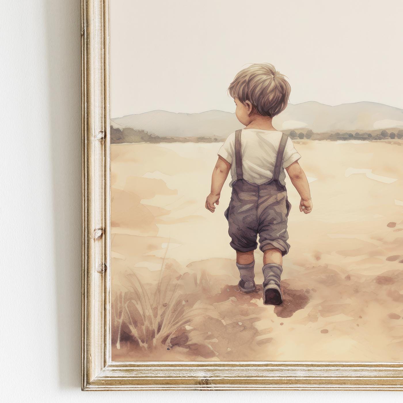 Little Boy on a Farm Print, Vintage Nursery Decor, Countryside Wall Art - WildfieldPrints