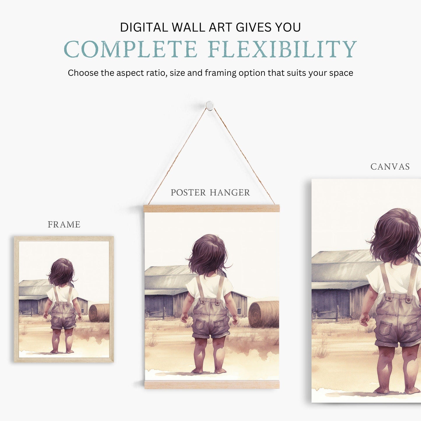 Little Farm Girl Art, Farmhouse Nursery Decor, Country Style Print - WildfieldPrints