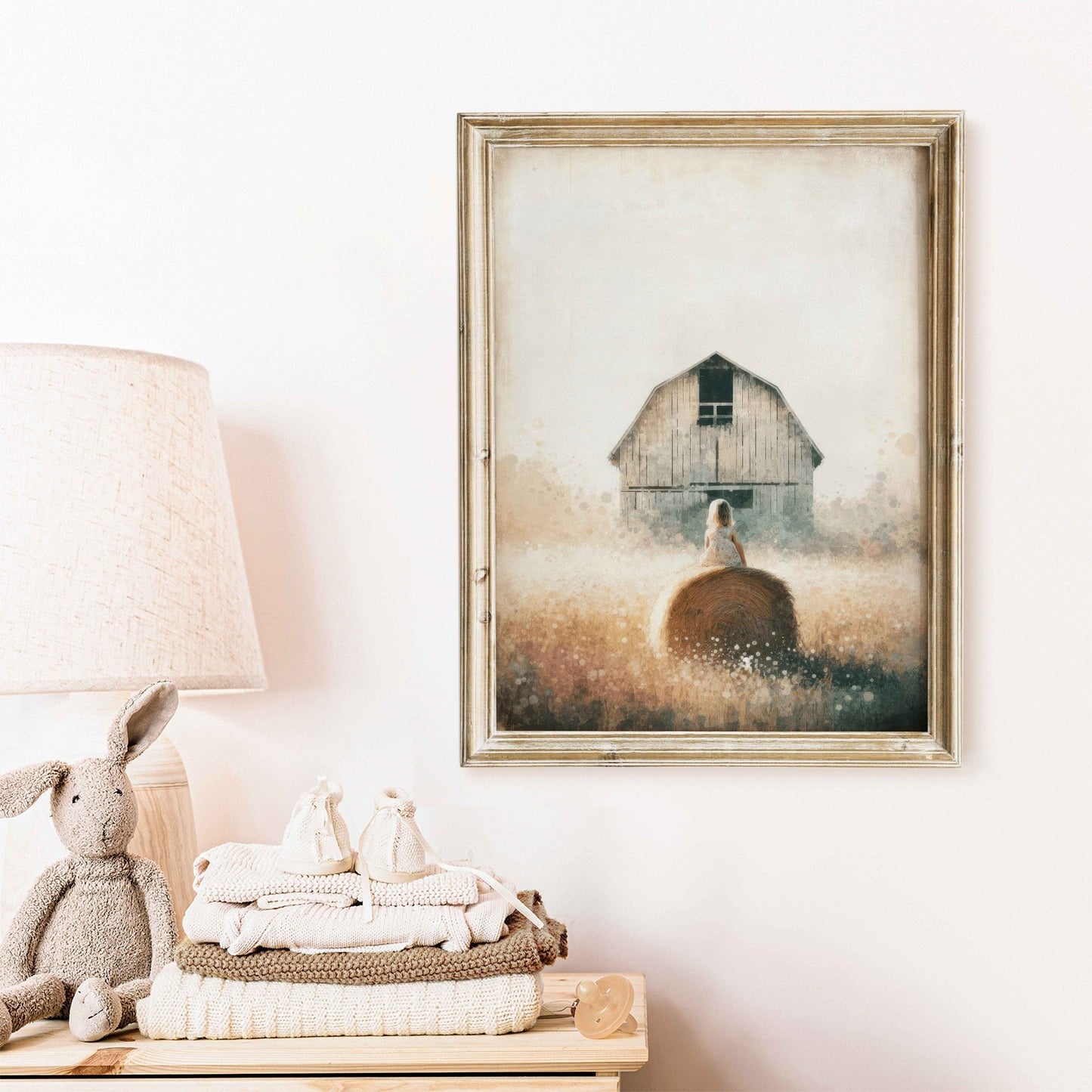 Little Farm Girl Print, Farmhouse Nursery Decor, Countryside Art - WildfieldPrints